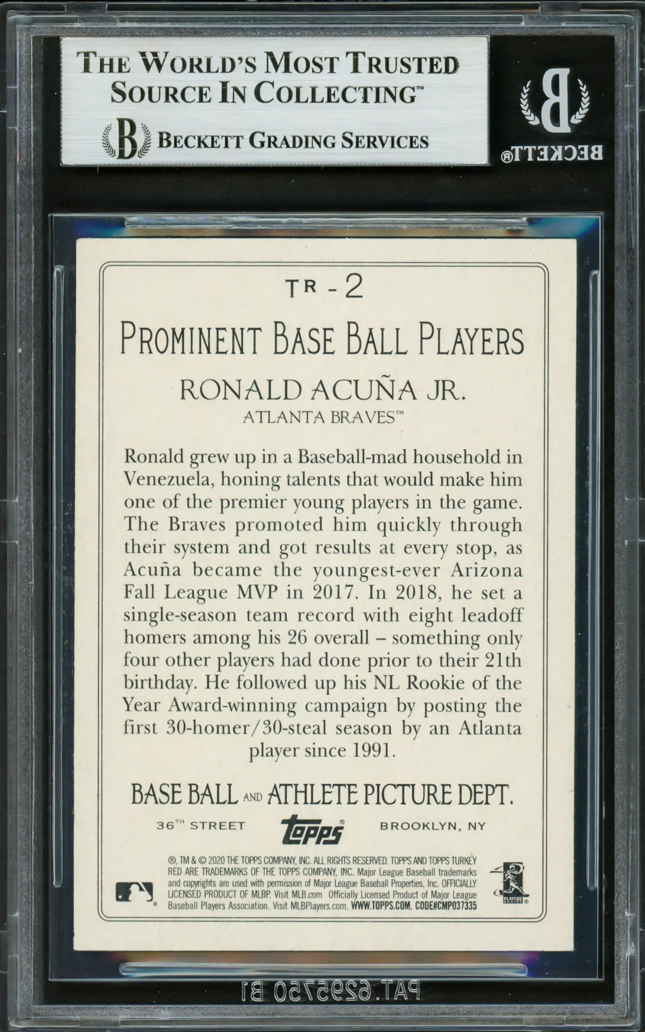 Ronald Acuna Jr. Autographed 2020 Topps Turkey Red Card #TR2 Atlanta Braves Beckett BAS #16710986 - Image 2