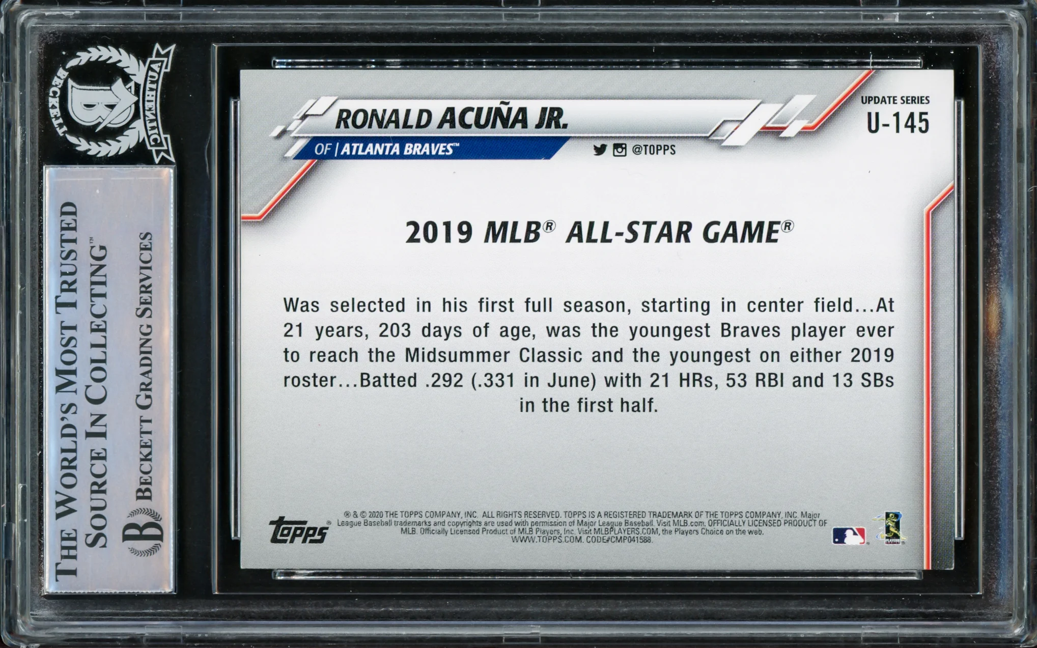 Ronald Acuna Jr. Autographed 2020 Topps Update Card #U-145 Atlanta Braves Beckett BAS #15866436 - Image 2