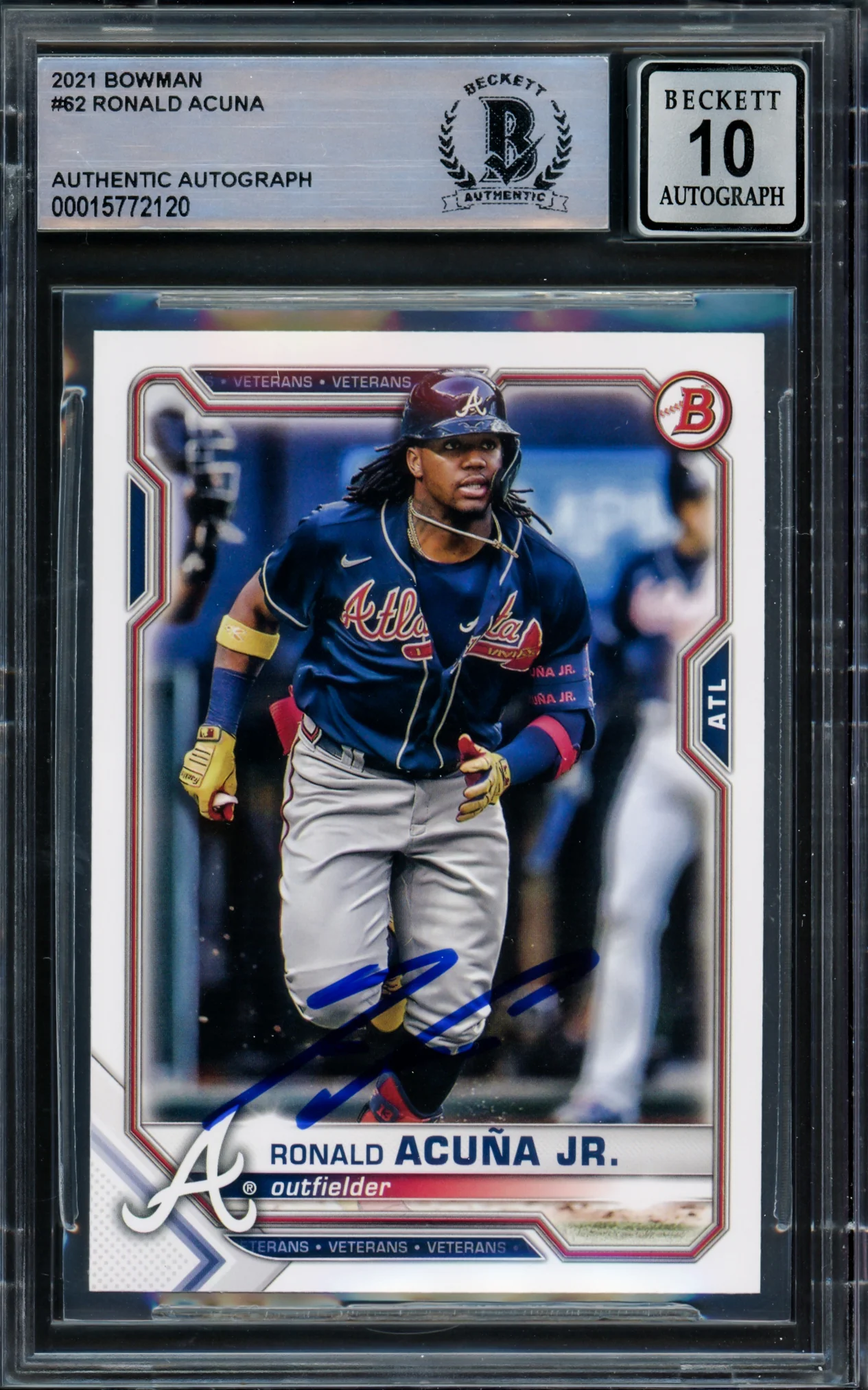 Ronald Acuna Jr. Autographed 2021 Bowman Card #62 Atlanta Braves Auto Grade Gem Mint 10 Beckett BAS #15772120