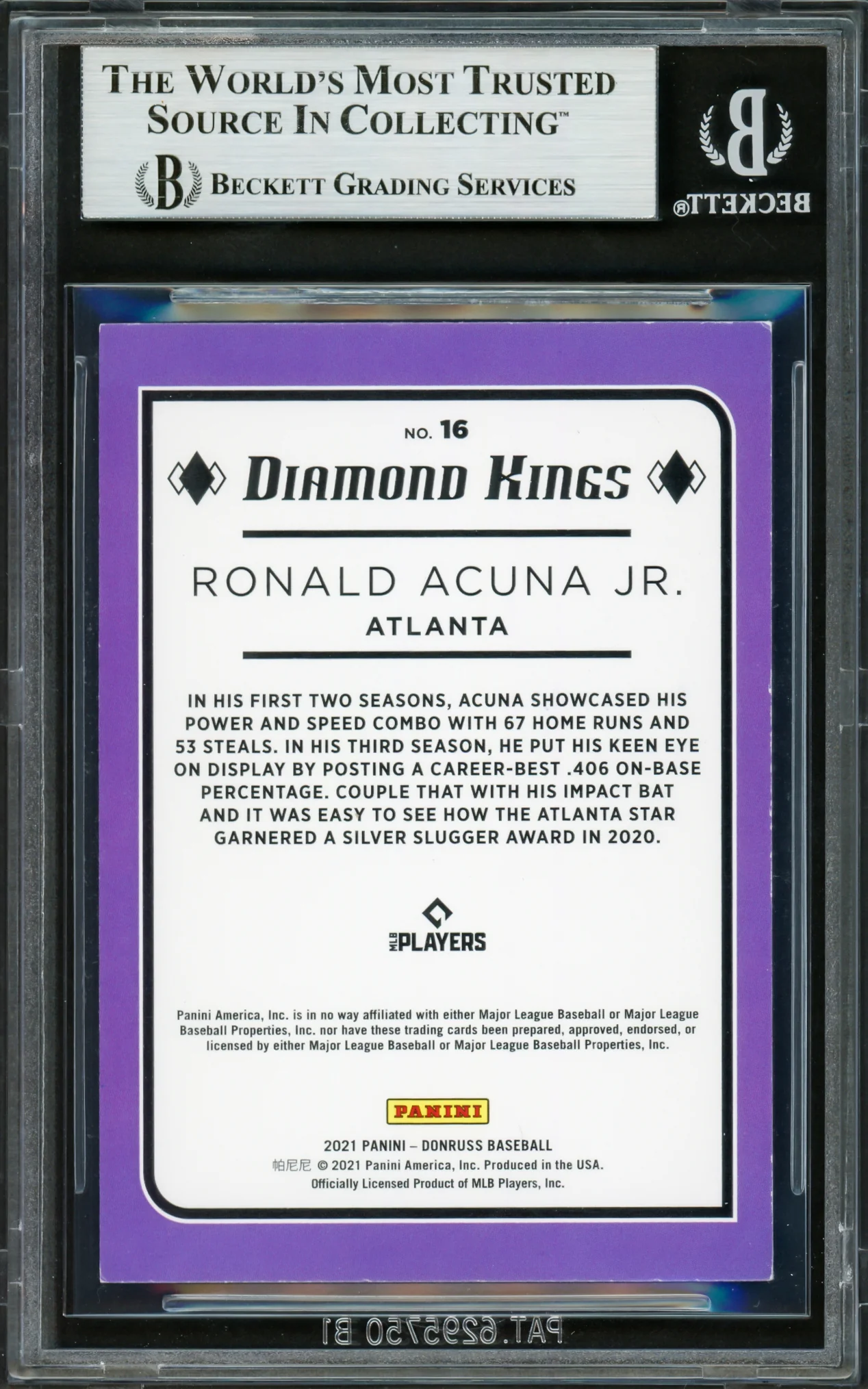 Ronald Acuna Jr. Autographed 2021 Bowman Diamond Kings Card #16 Atlanta Braves Beckett BAS #16711013 - Image 2