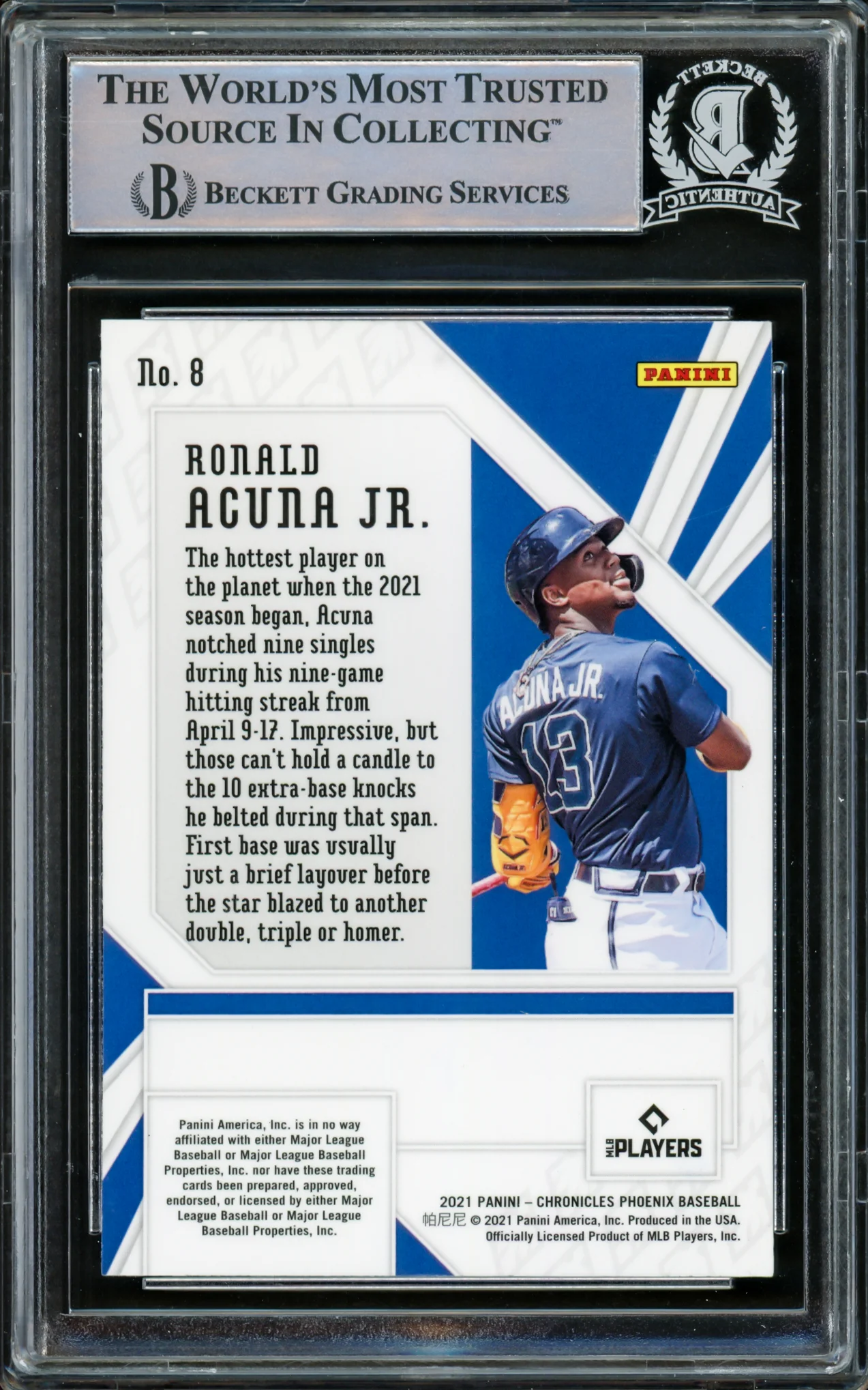 Ronald Acuna Jr. Autographed 2021 Panini Chronicles Phoenix XR Card #8 Atlanta Braves Beckett BAS #15778665 - Image 2