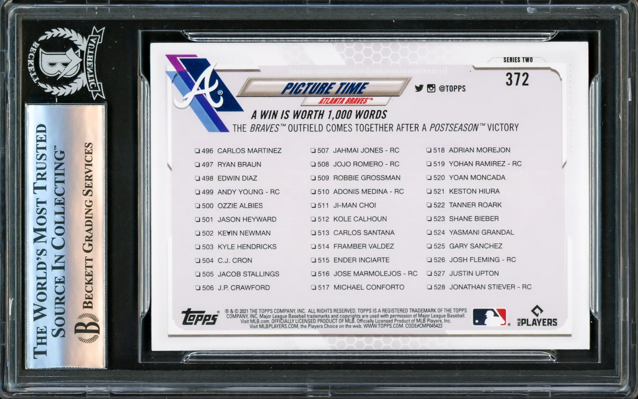 Ronald Acuna Jr. Autographed 2021 Topps Card #372 Atlanta Braves Beckett BAS #16175170 - Image 2