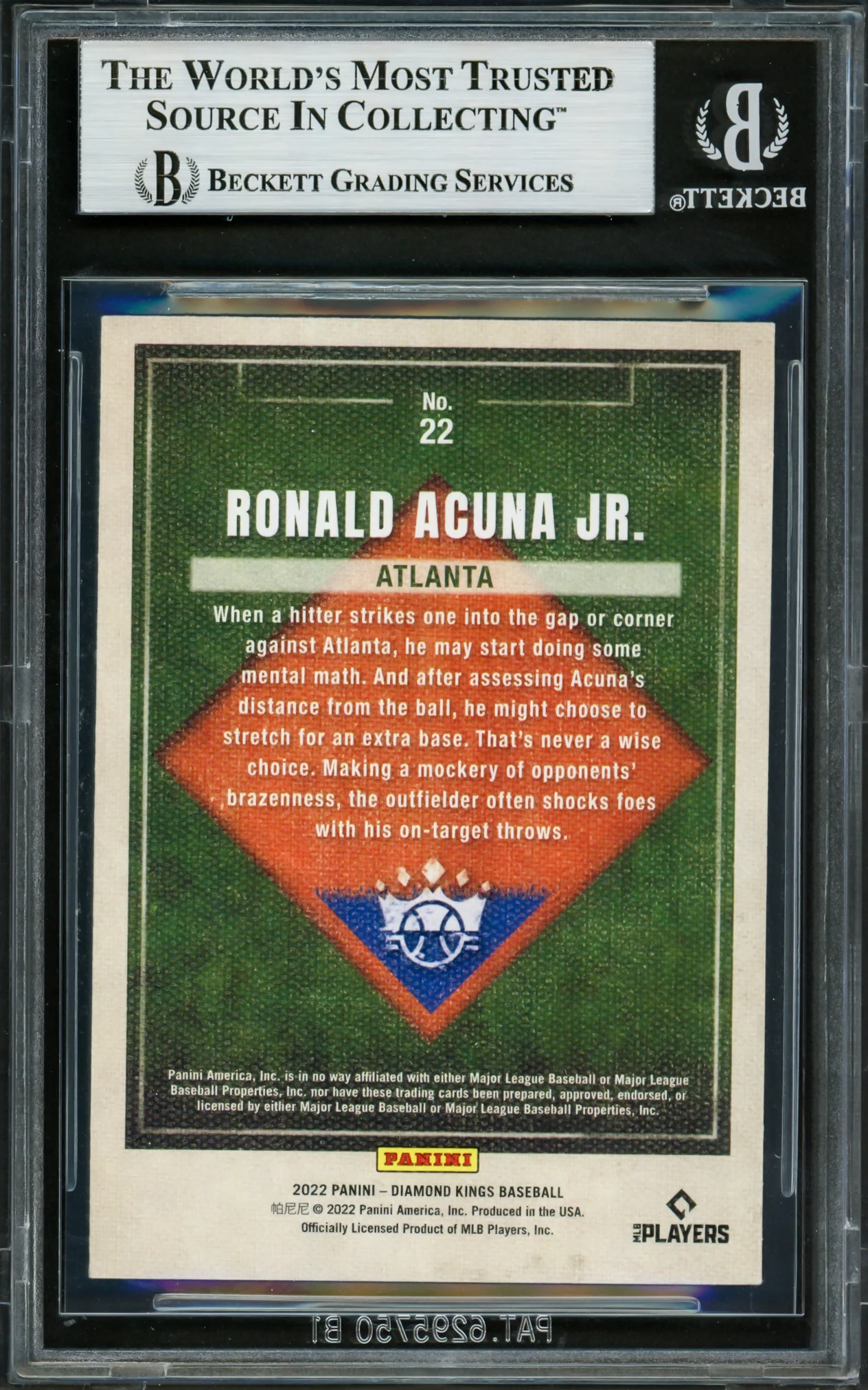 Ronald Acuna Jr. Autographed 2022 Donruss Diamond Kings Card #22 Atlanta Braves Beckett BAS #16711161 - Image 2