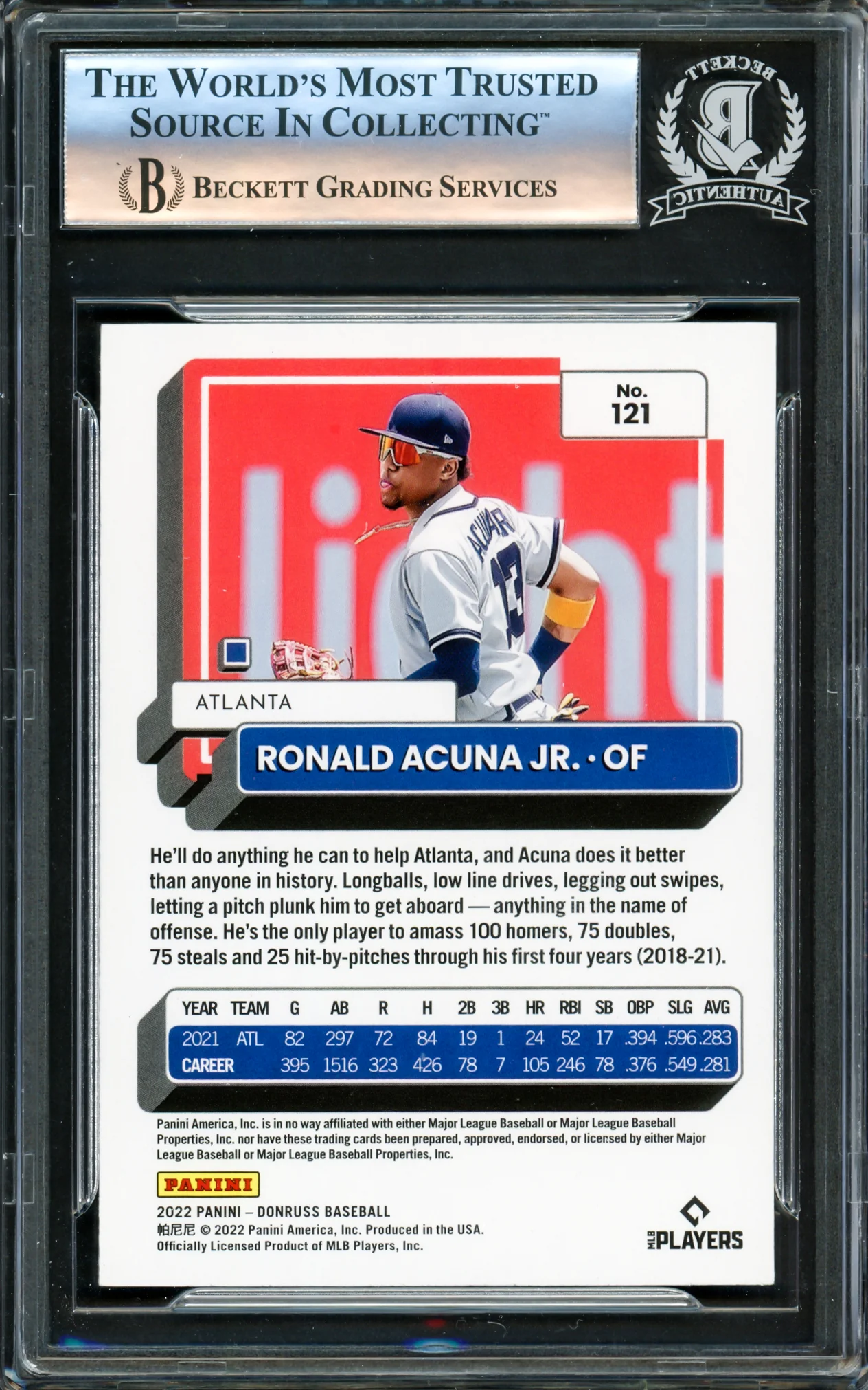 Ronald Acuna Jr. Autographed 2022 Donruss Variation Card #121 Atlanta Braves Beckett BAS #16175302 - Image 2
