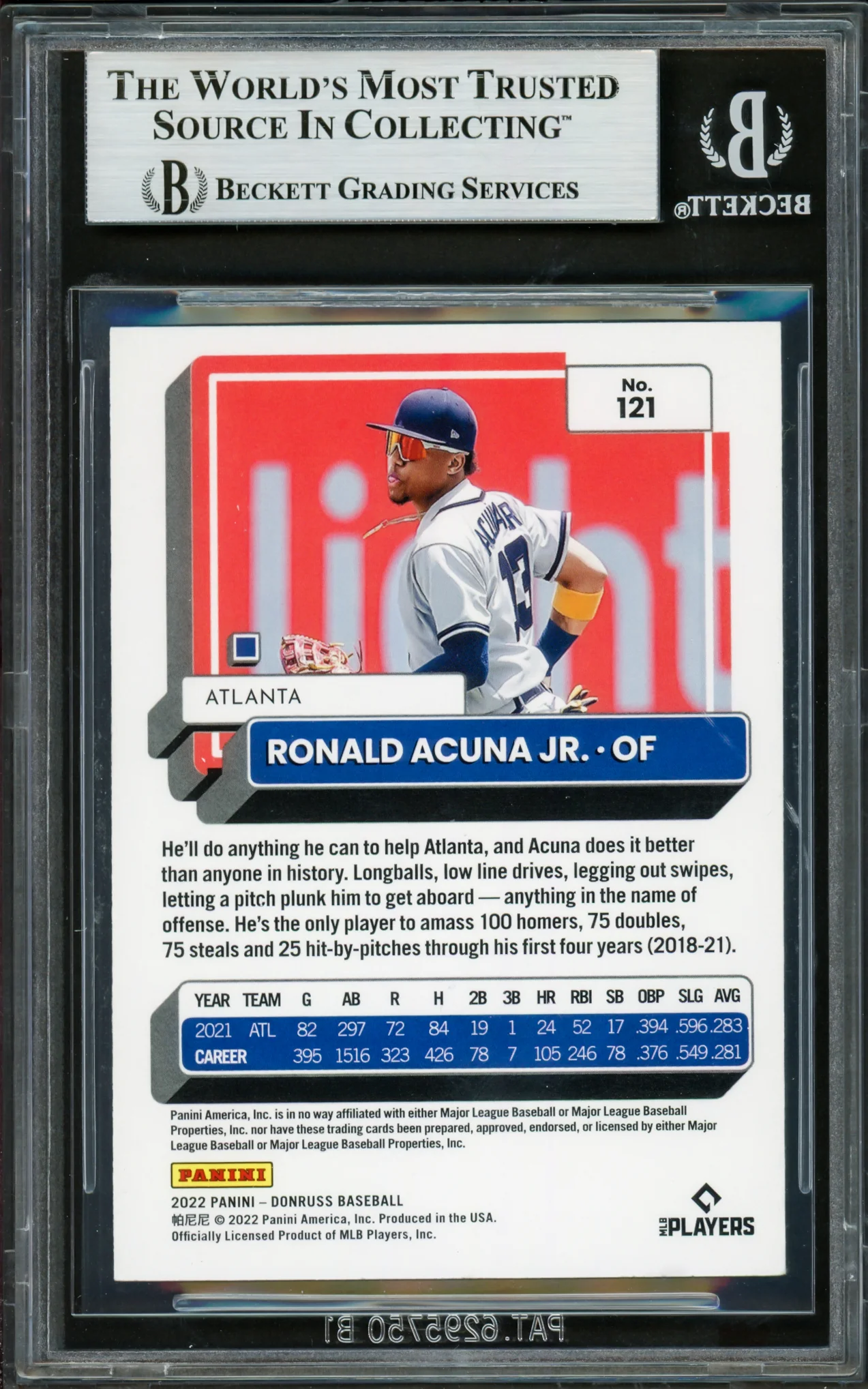 Ronald Acuna Jr. Autographed 2022 Donruss Variations Card #121 Atlanta Braves Beckett BAS #16711153 - Image 2