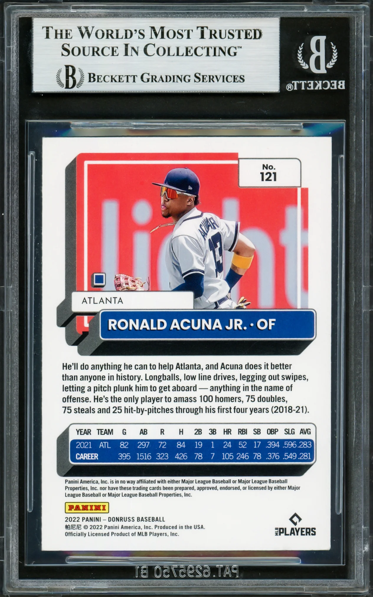 Ronald Acuna Jr. Autographed 2022 Donruss Variations Card #121 Atlanta Braves Beckett BAS #16711154 - Image 2