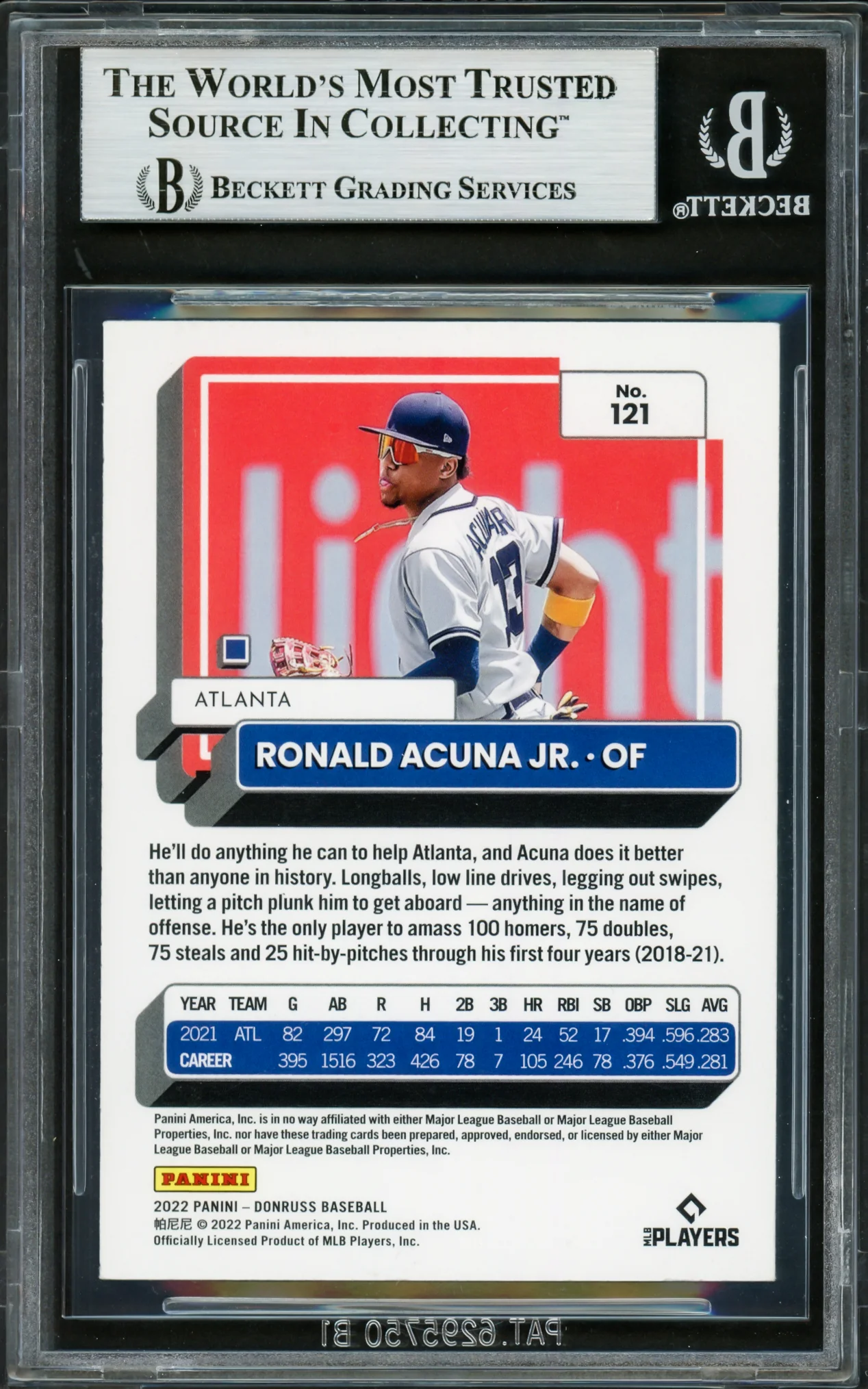 Ronald Acuna Jr. Autographed 2022 Donruss Variations Card #121 Atlanta Braves Beckett BAS #16711155 - Image 2