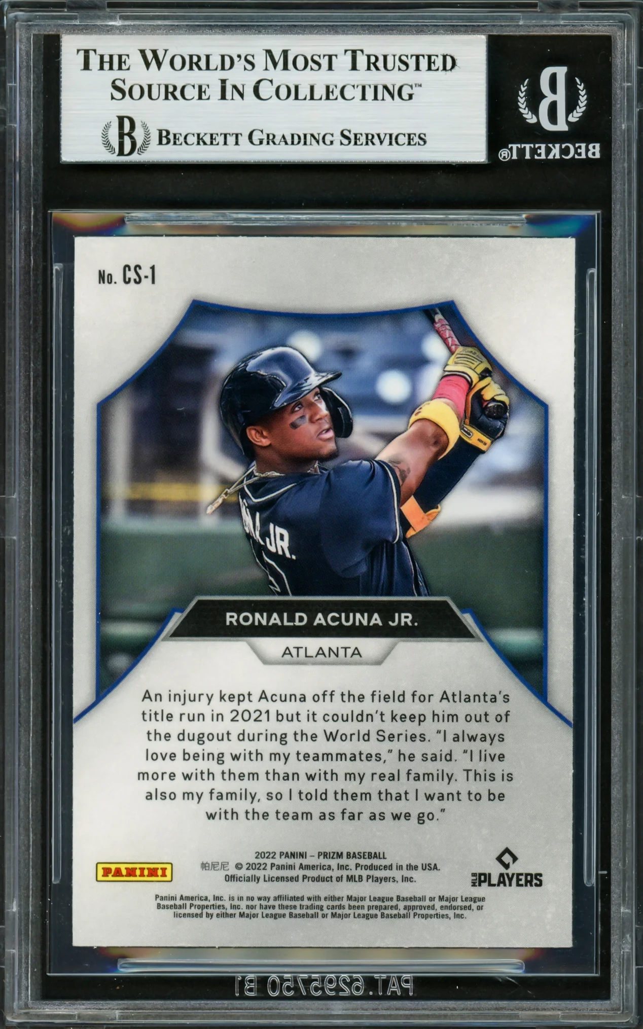 Ronald Acuna Jr. Autographed 2022 Panini Prizm Championship Stage Card #CS1 Atlanta Braves Beckett BAS #16711347 - Image 2