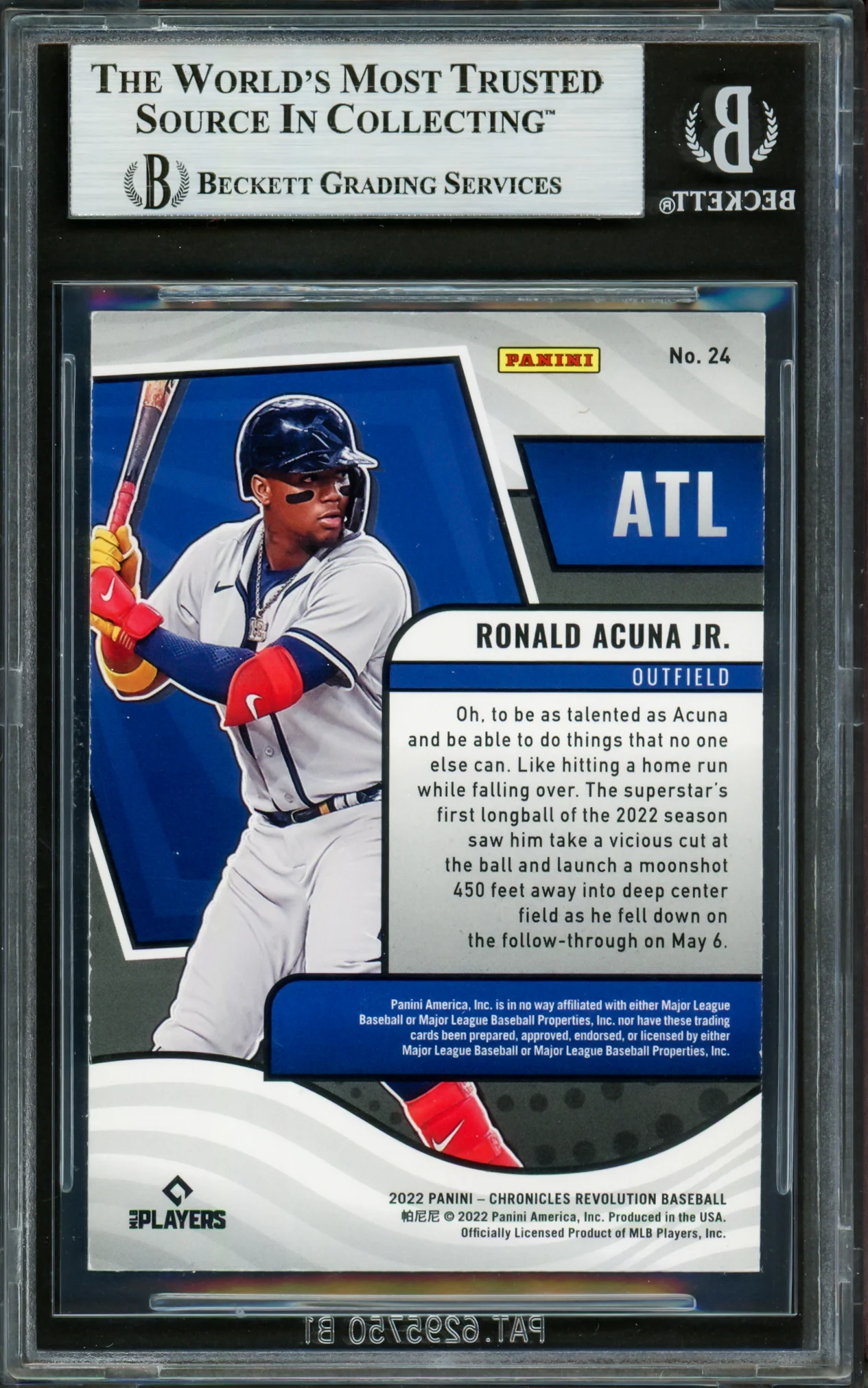 Ronald Acuna Jr. Autographed 2022 Panini Revolution Foil Card #24 Atlanta Braves Beckett BAS #16711351 - Image 2