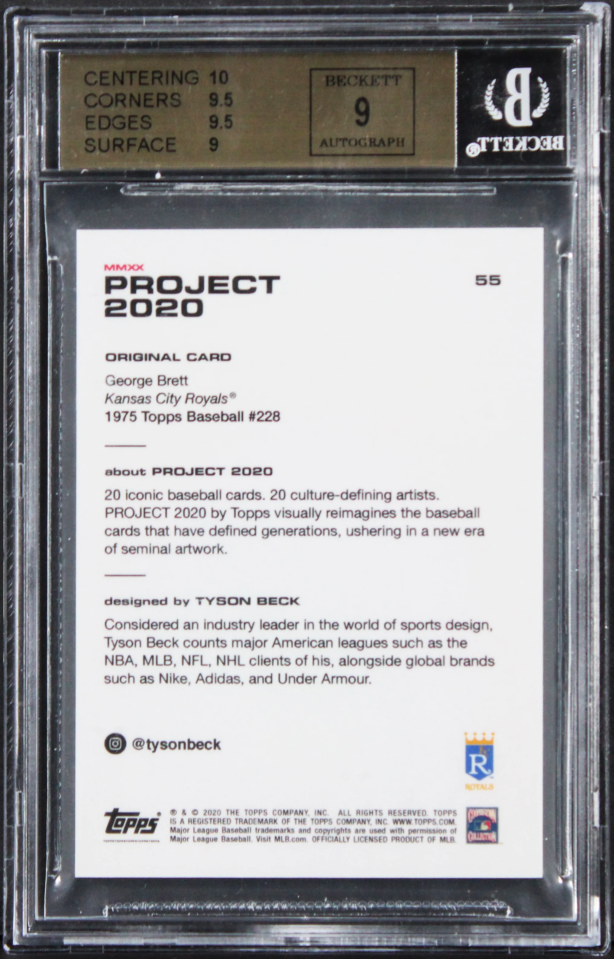 Royals George Brett Signed 2020 Topps Project 2020 #55 Card 9.5 Auto 9! BAS Slab - Image 3