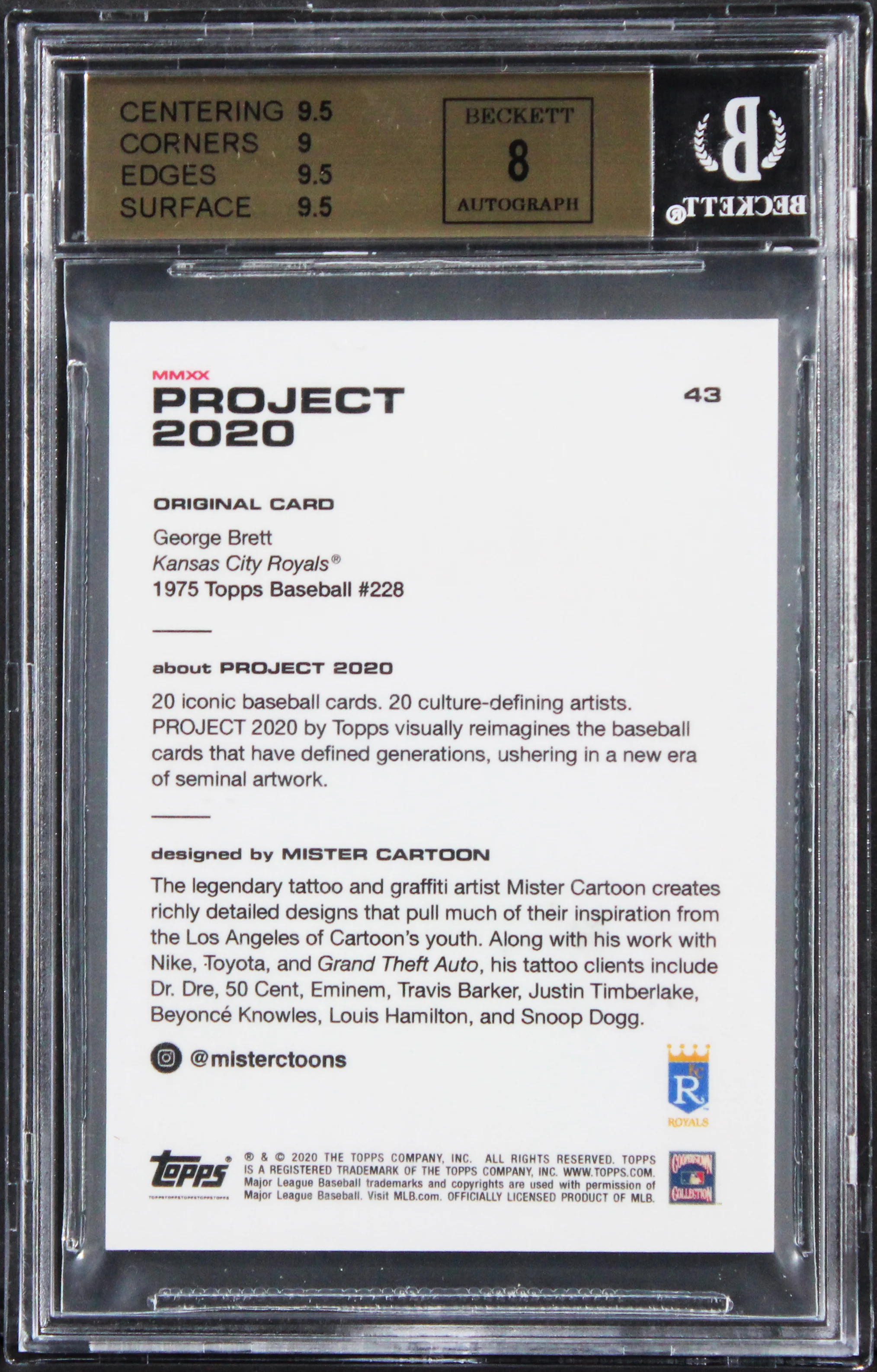 Royals George Brett Signed Topps Project 2020 #43 Card 9.5, Auto 8! BAS Slabbed - Image 3
