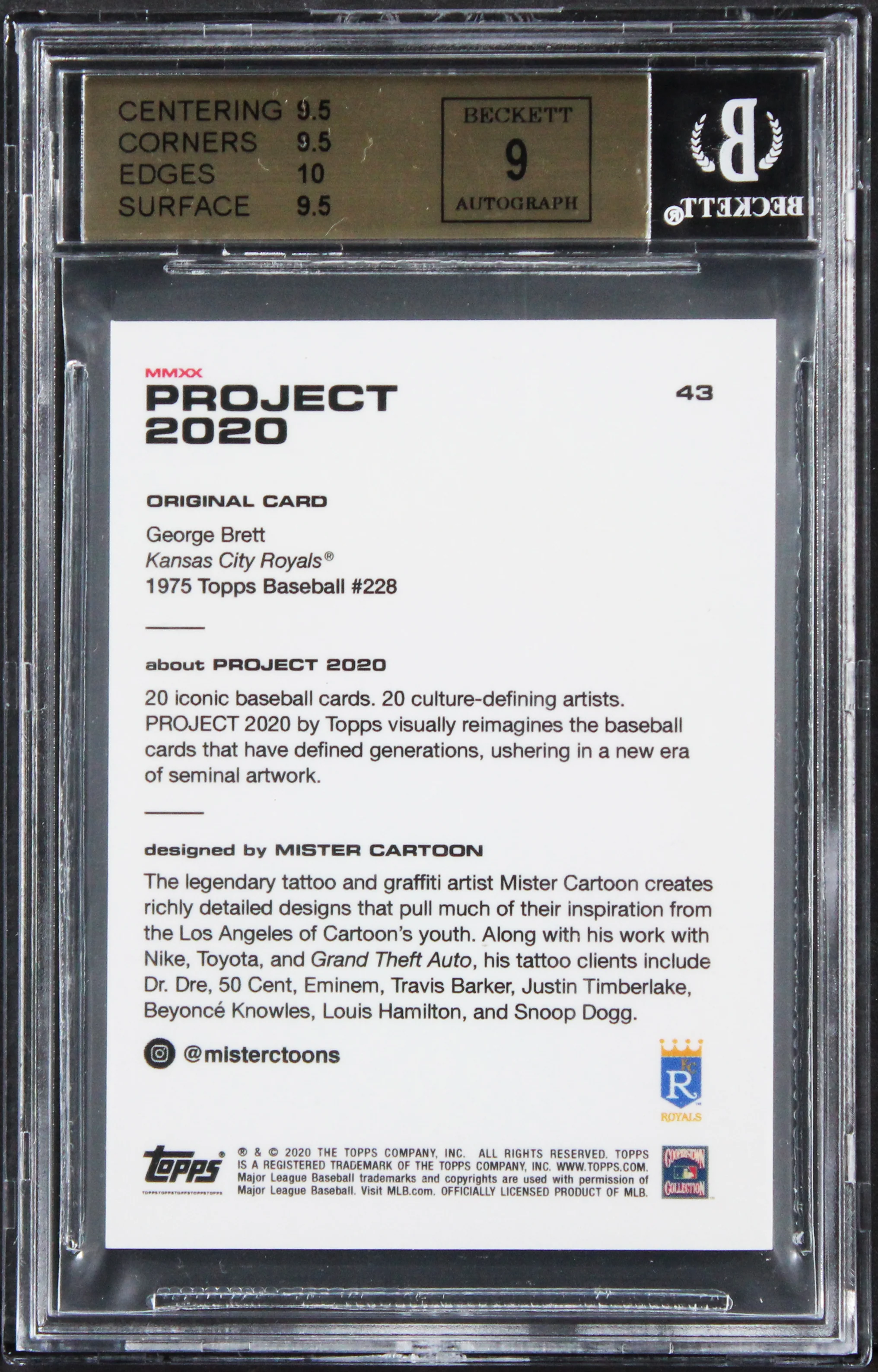 Royals George Brett Signed Topps Project 2020 #43 Card 9.5, Auto 9! BAS Slabbed - Image 3