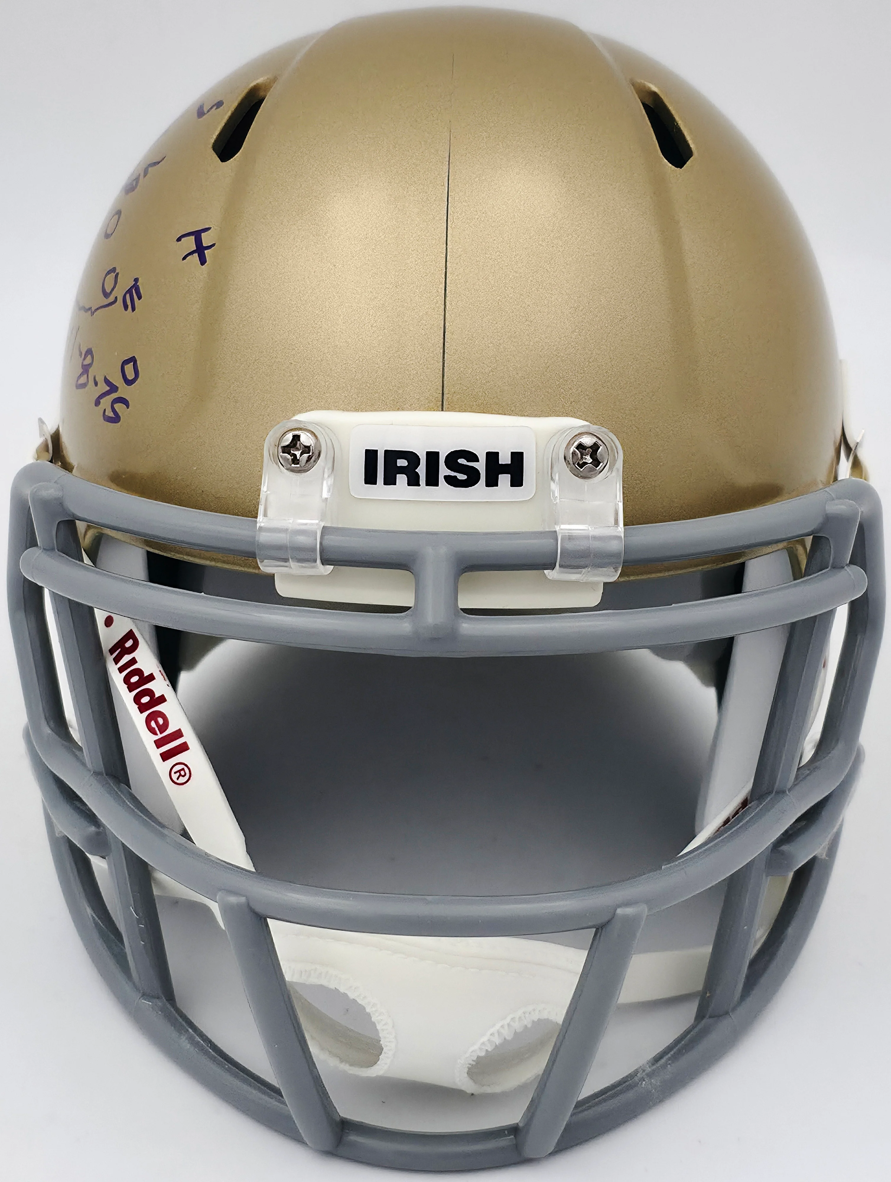 Rudy Ruettiger Autographed Notre Dame Fighting Irish Gold Speed Mini Helmet "Play Sketch" Beckett BAS Witness Stock #244039 - Image 4