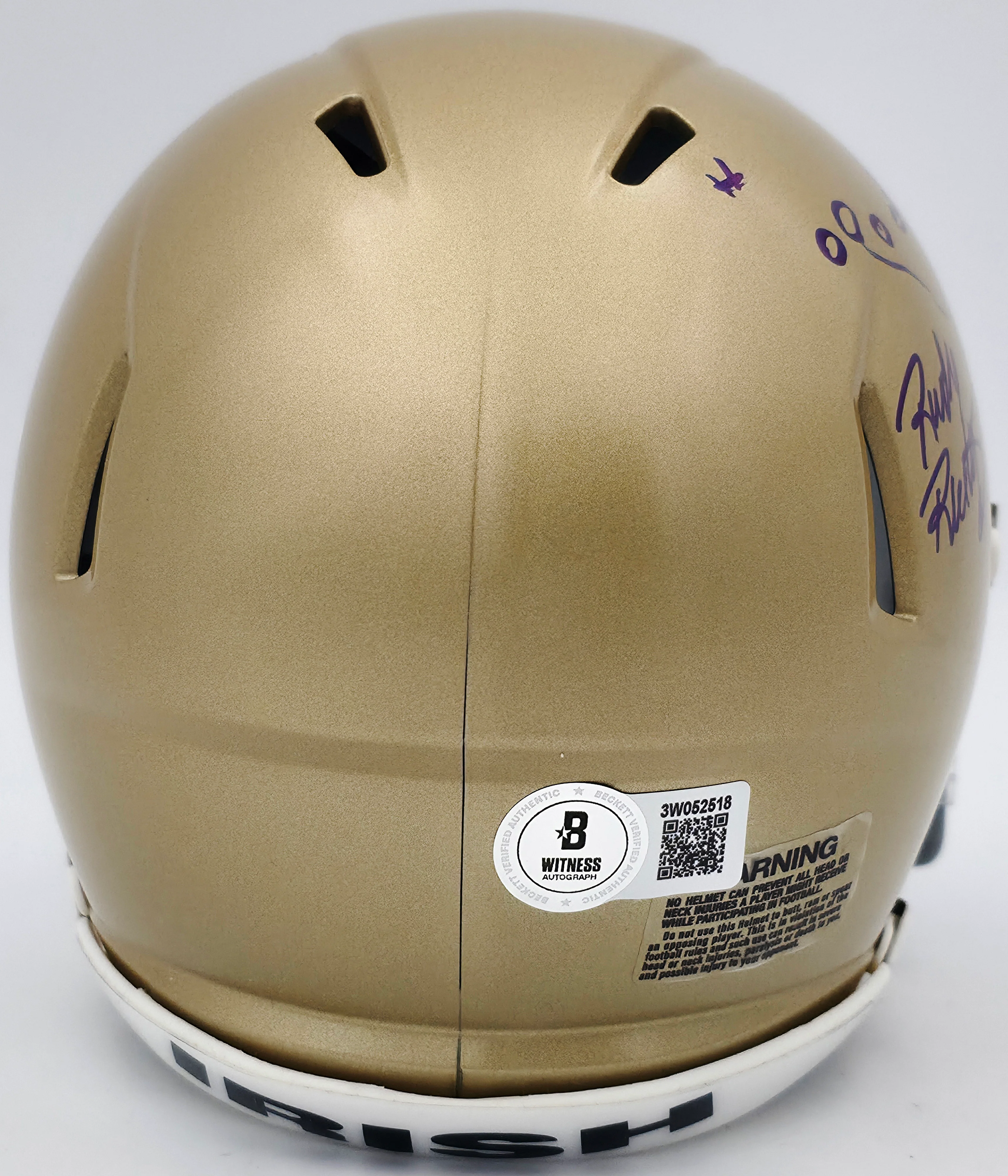 Rudy Ruettiger Autographed Notre Dame Fighting Irish Gold Speed Mini Helmet "Play Sketch" Beckett BAS Witness Stock #244039 - Image 5