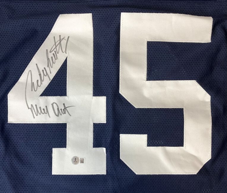Rudy Ruettiger Notre Dame Signed Blue Football Jersey Never Quit BAS - Image 2