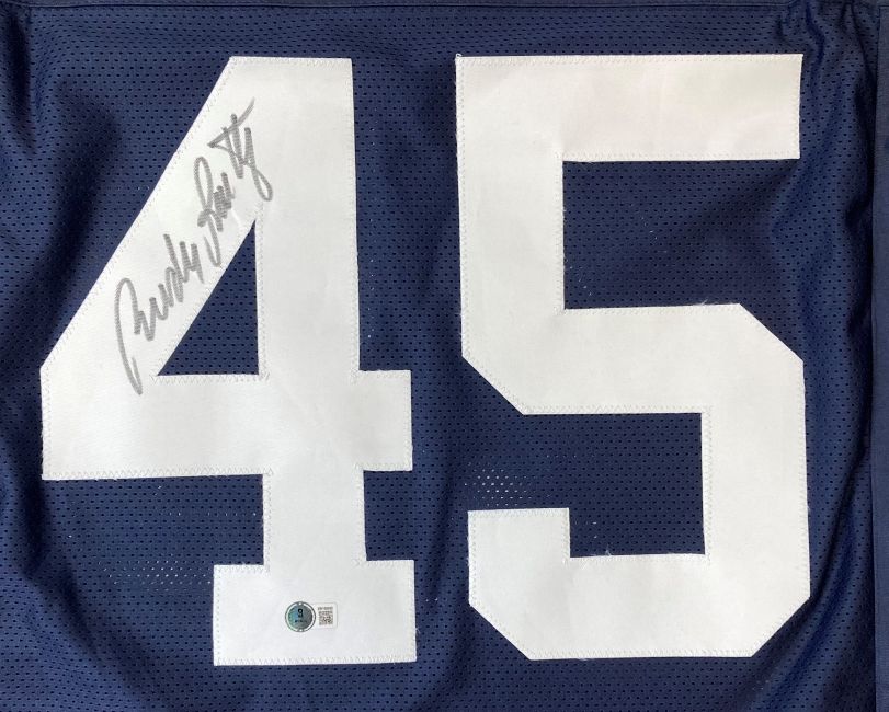 Rudy Ruettiger Notre Dame Signed Blue Never Quit Football Jersey BAS - Image 2
