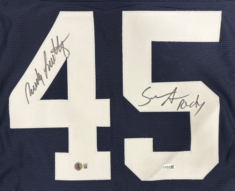 Rudy Ruettiger Sean Astin Notre Dame Signed Blue Never Quit Jersey BAS+JSA - Image 2