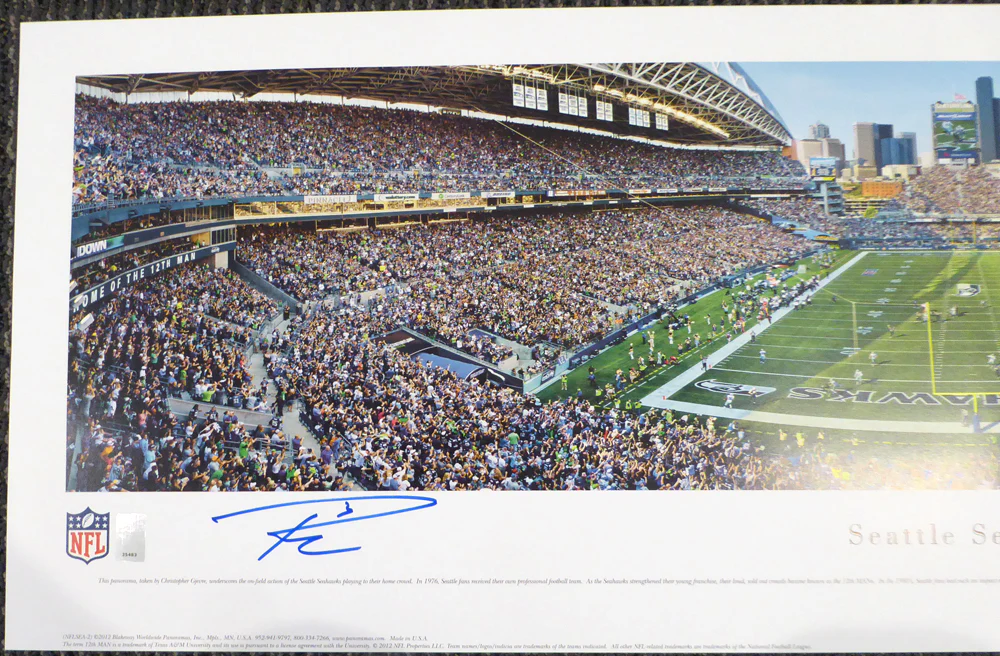 Russell Wilson Autographed 13x40 Century Link Field Panoramic Photo Seattle Seahawks RW Holo Stock #131231 - Image 2