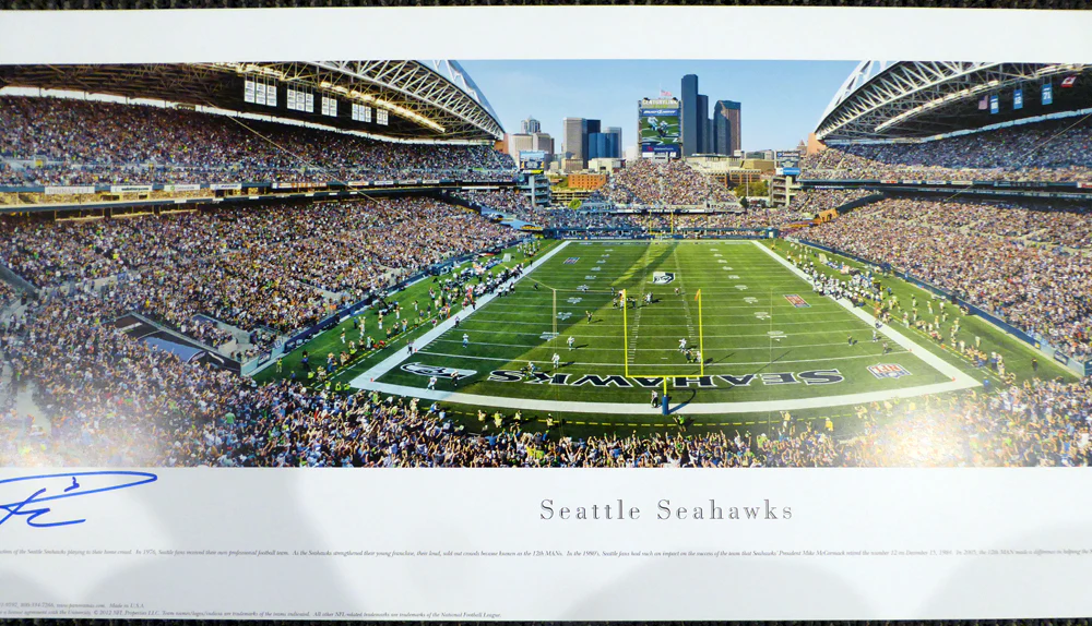 Russell Wilson Autographed 13x40 Century Link Field Panoramic Photo Seattle Seahawks RW Holo Stock #131231 - Image 4