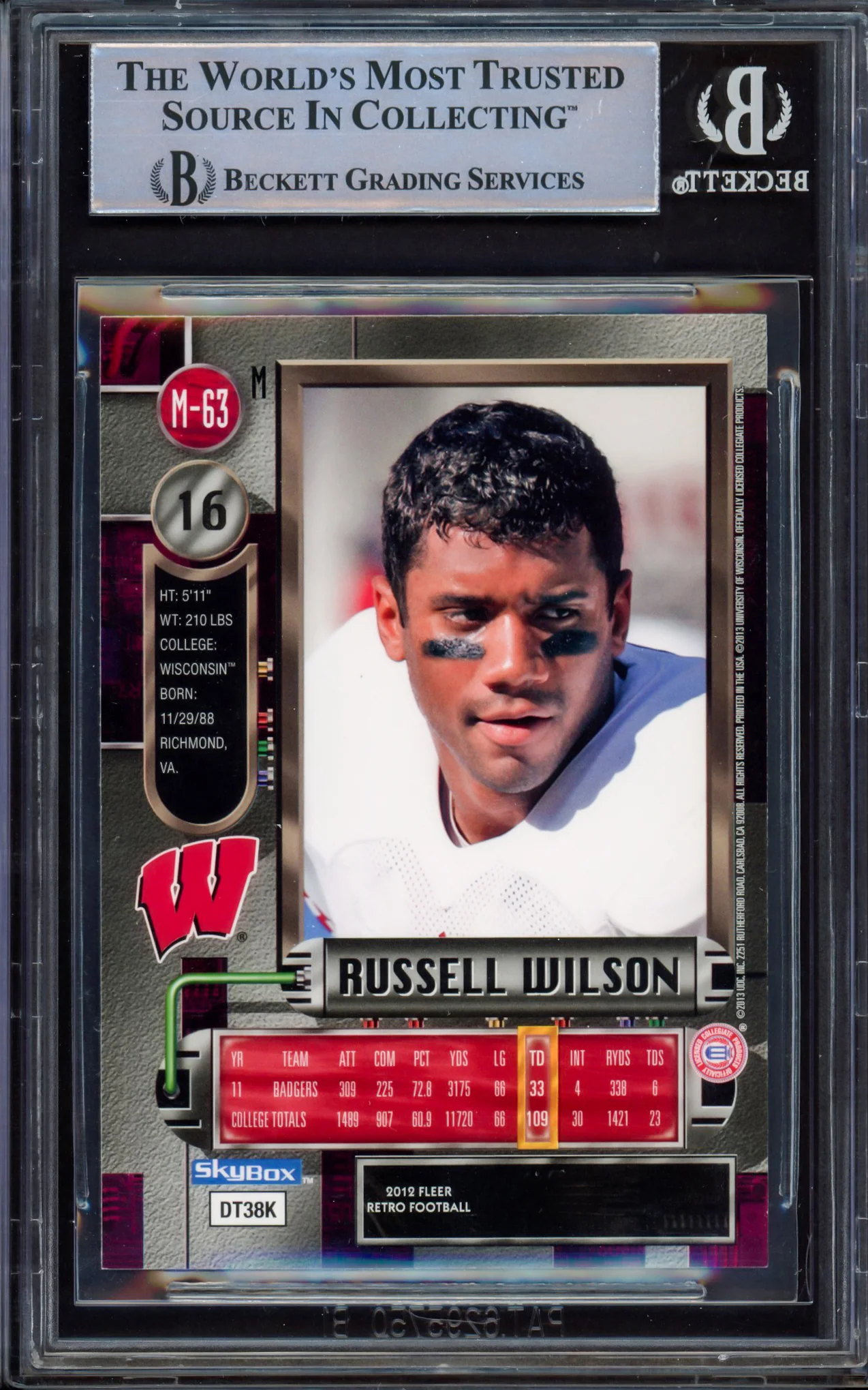 Russell Wilson Autographed 2012 Fleer Metal Universe Rookie Card #M-63 Wisconsin Badgers Beckett BAS #15531351 - Image 2