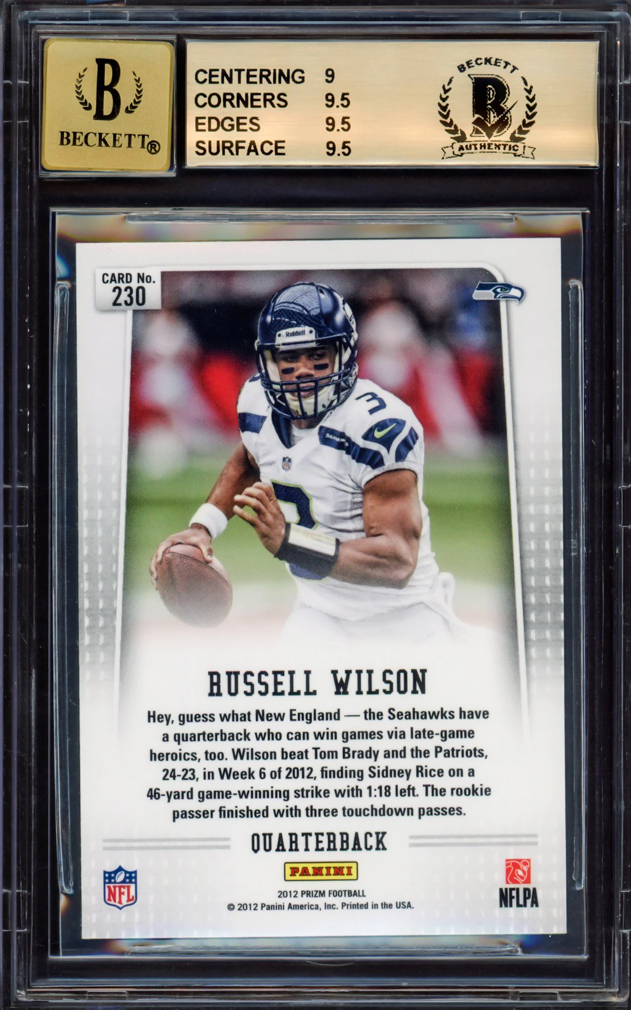 Russell Wilson Autographed 2012 Panini Prizm Towel Down Rookie Card #230B Seattle Seahawks BGS 9.5 Auto Grade Gem Mint 10 Beckett BAS #15530123 - Image 2