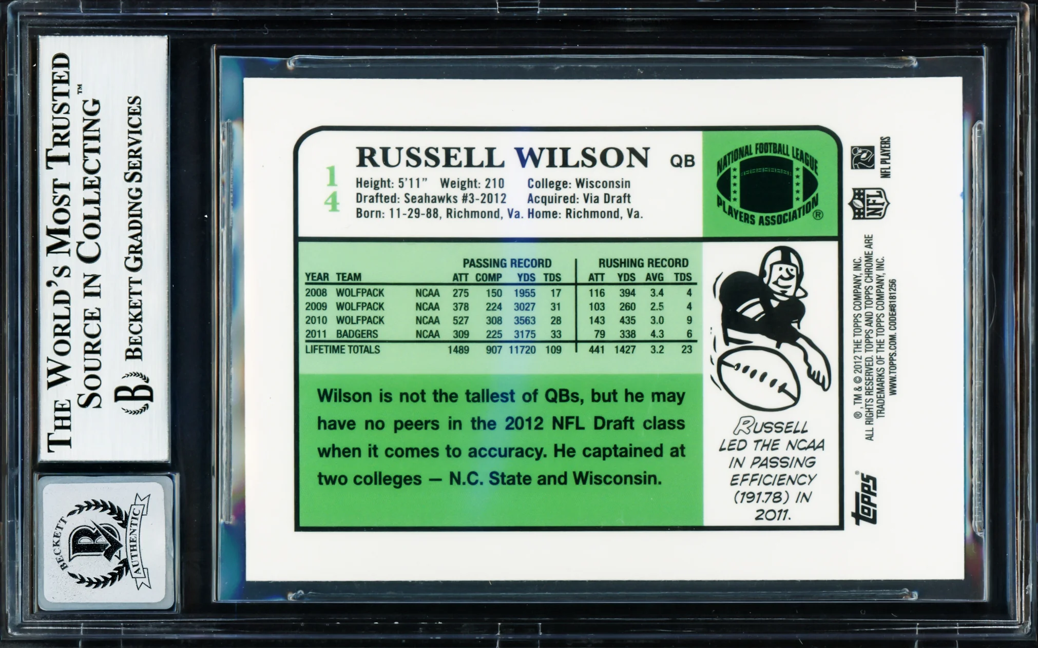 Russell Wilson Autographed 2012 Topps Chrome 1984 Rookie Card #14 Seattle Seahawks Auto Grade Gem Mint 10 Beckett BAS Stock #220157 - Image 2