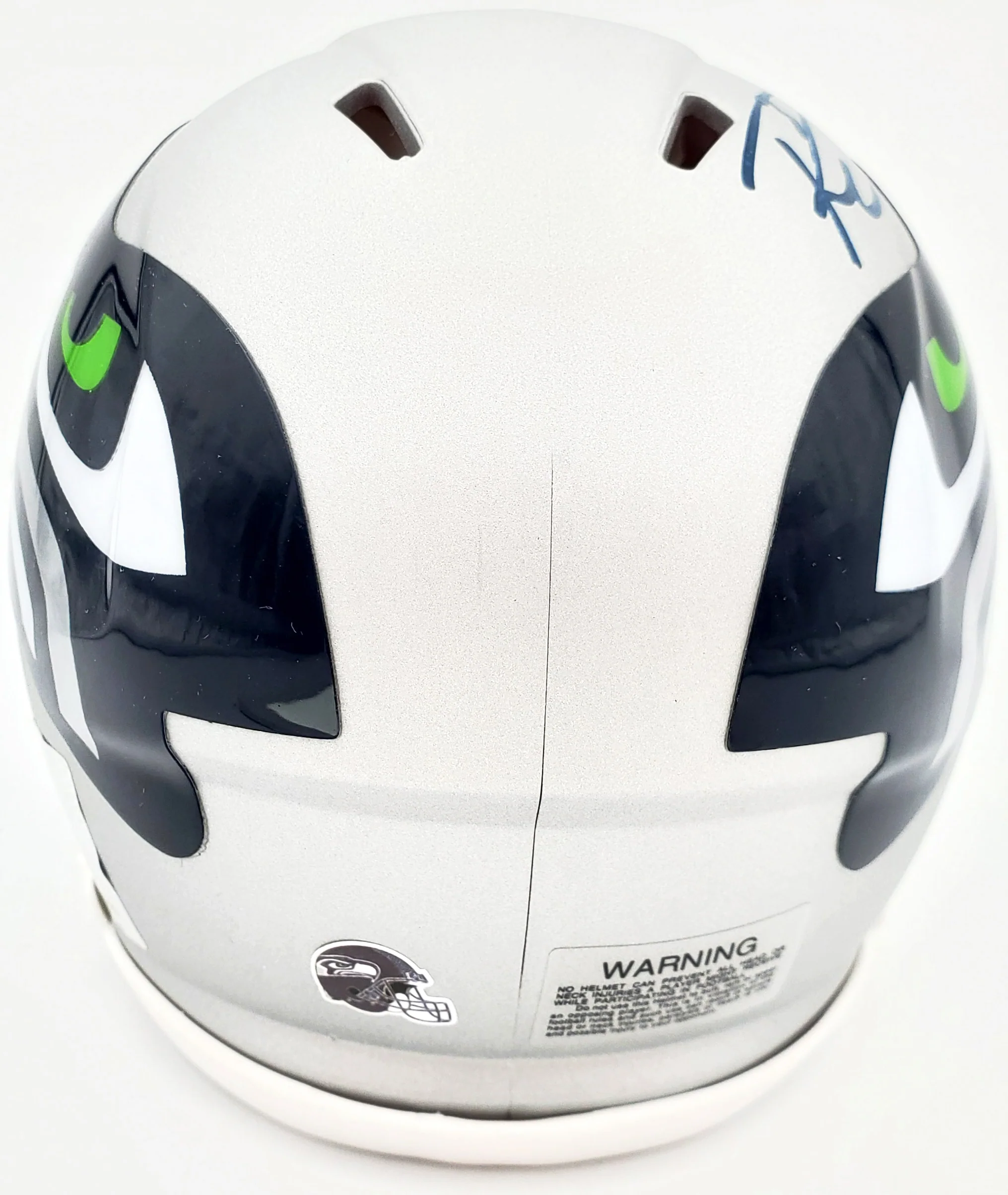 Russell Wilson Autographed AMP Seattle Seahawks Speed Mini Helmet In Blue RW Holo Stock #159115 - Image 3