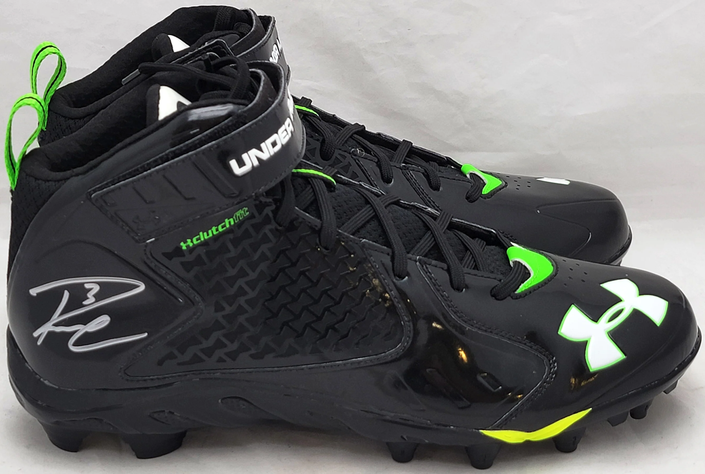Russell Wilson Autographed Black & Green Under Armor Spine Fierce Cleats Seattle Seahawks Size 12.5 RW Holo #42145 - Image 2