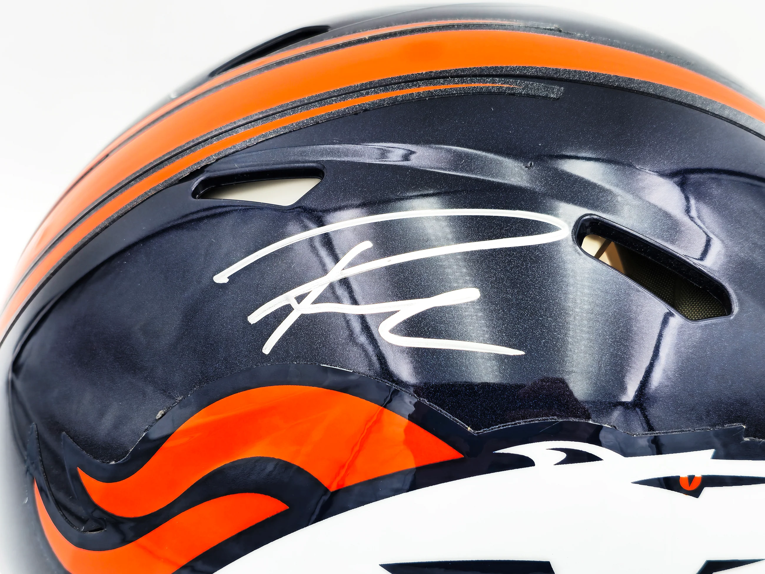 Russell Wilson Autographed Denver Broncos Blue Full Size Authentic Speed Helmet Fanatics Holo Stock #227927 - Image 2