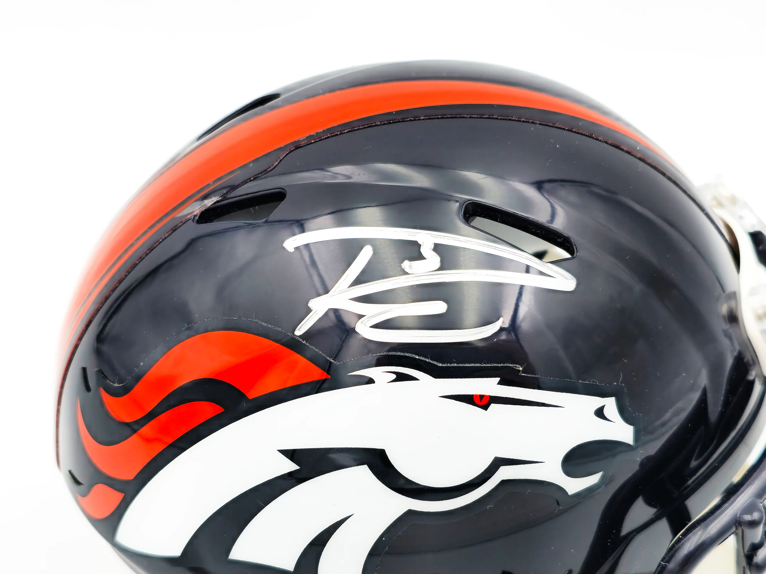 Russell Wilson Autographed Denver Broncos Blue Speed Mini Helmet Fanatics Holo Stock #227950 - Image 2