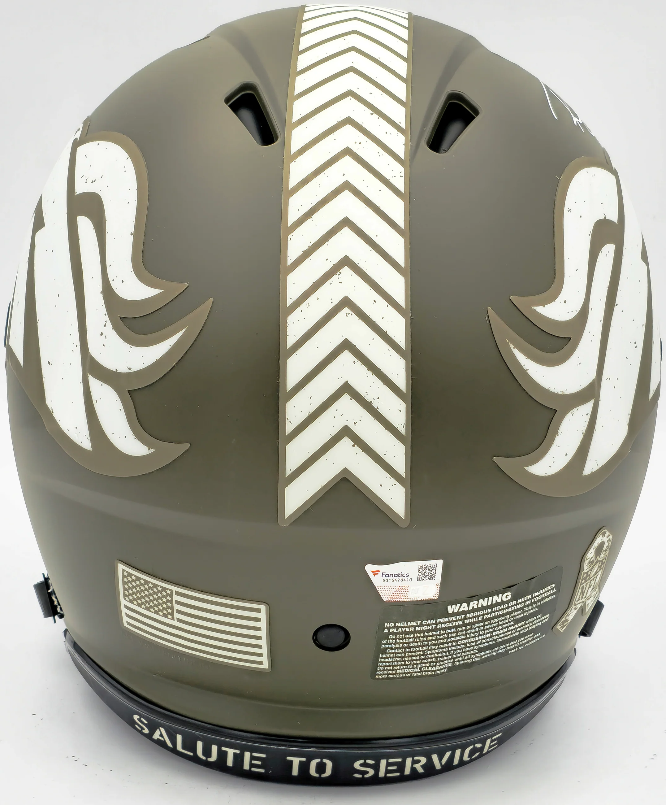 Russell Wilson Autographed Denver Broncos Camo Green Salute to Service Full Size Authentic Speed Helmet Fanatics Holo Stock #227929 - Image 4