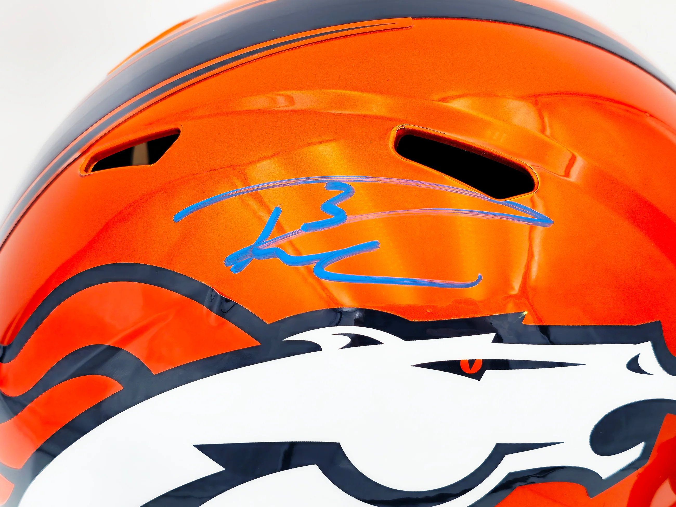 Russell Wilson Autographed Denver Broncos Flash Orange Full Size Replica Speed Helmet Fanatics Holo Stock #227938 - Image 2