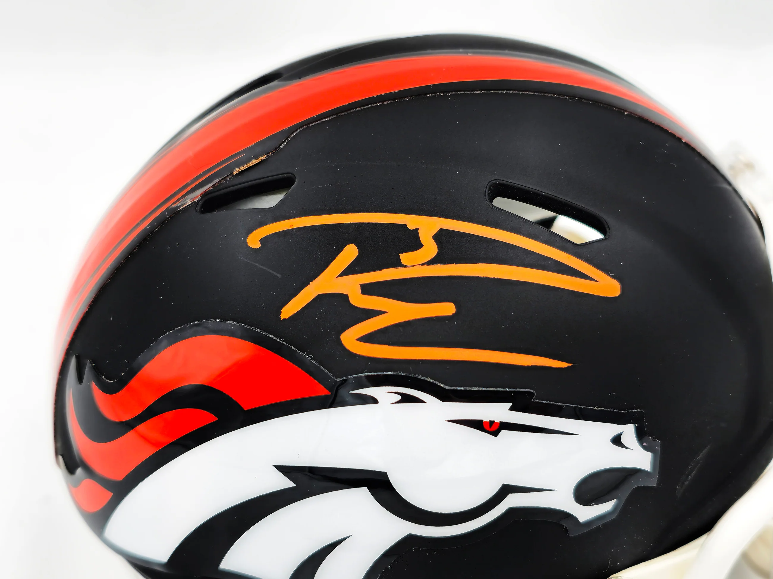 Russell Wilson Autographed Denver Broncos Flat Matte Black Speed Mini Helmet Fanatics Holo Stock #227949 - Image 2