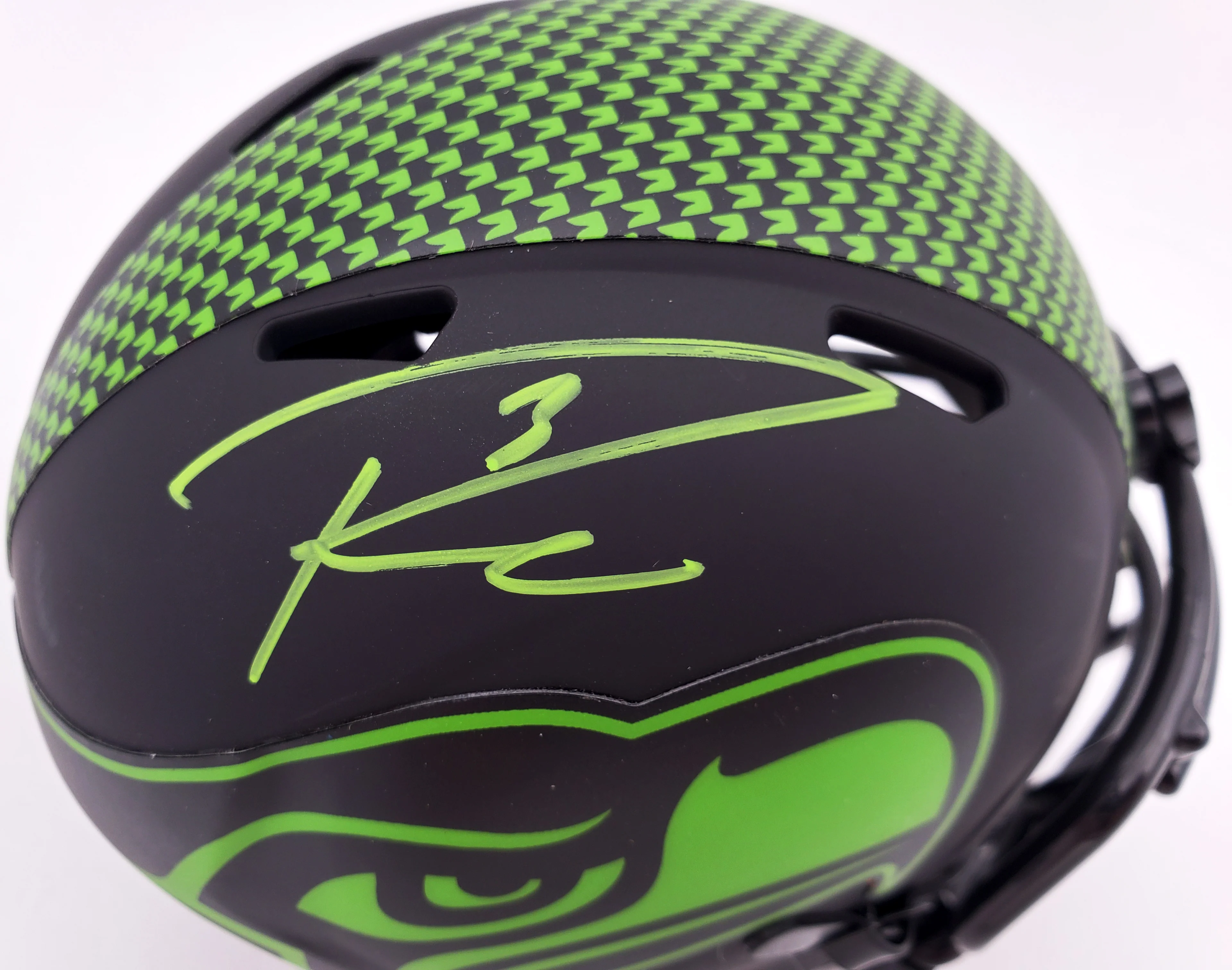 Russell Wilson Autographed Eclipse Black Seattle Seahawks Speed Mini Helmet In Green RW Holo Stock #178960 - Image 2