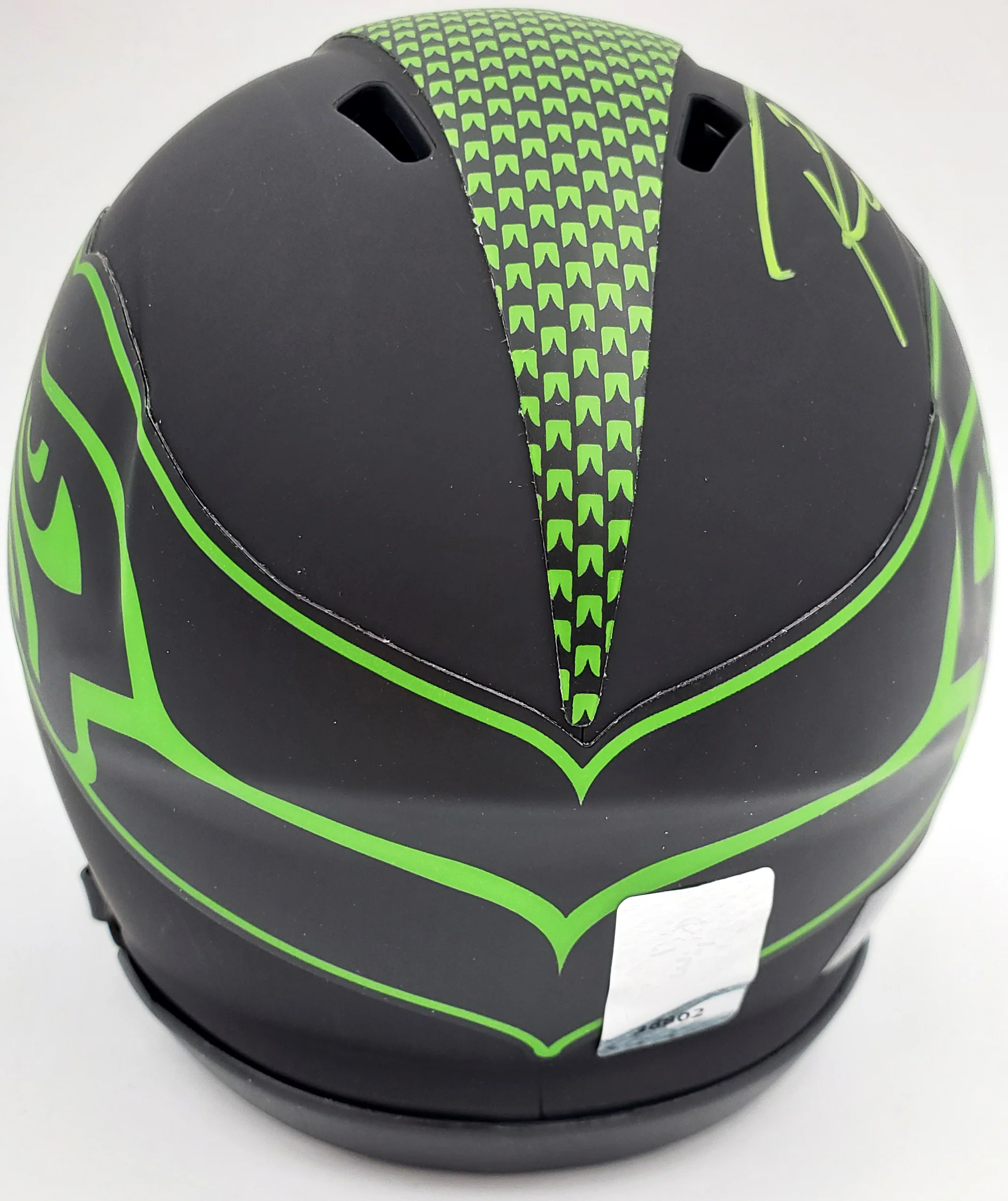 Russell Wilson Autographed Eclipse Black Seattle Seahawks Speed Mini Helmet In Green RW Holo Stock #178960 - Image 3
