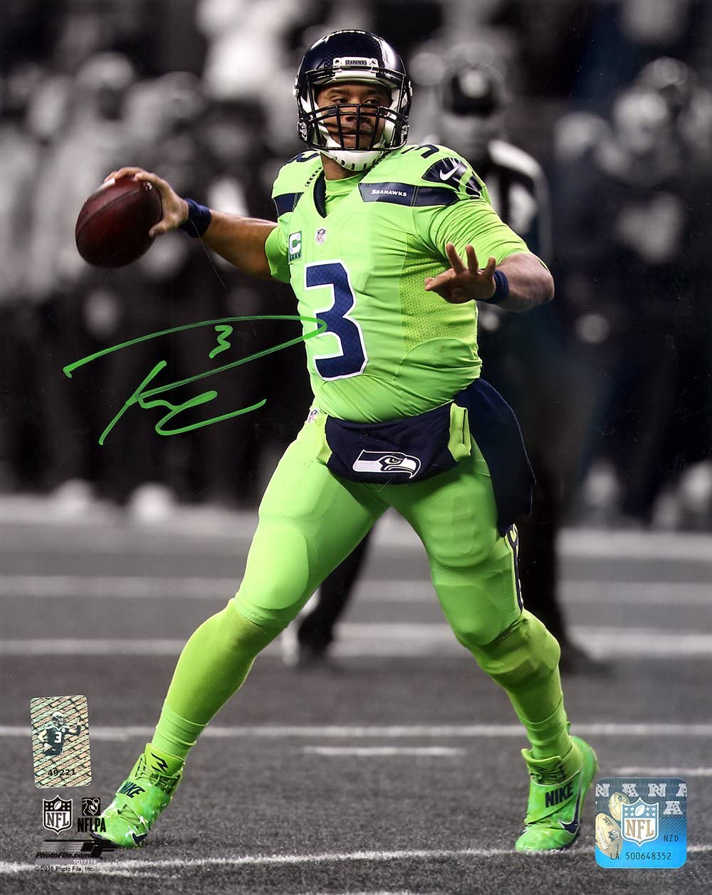 Russell Wilson Autographed Framed 8x10 Photo Seattle Seahawks Action Green Color Rush RW Holo Stock #202117 - Image 2