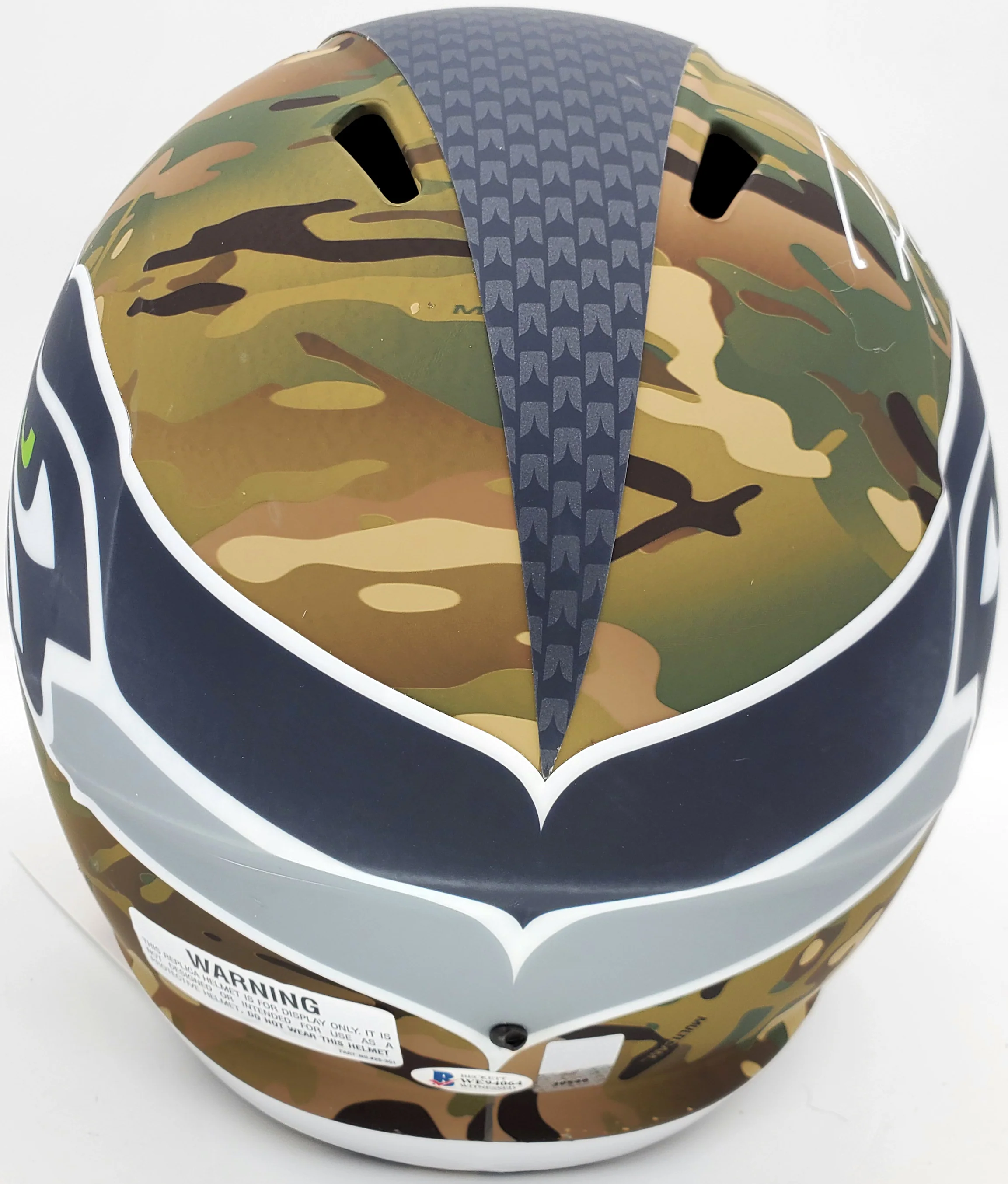 Russell Wilson Autographed Seattle Seahawks Camo Full Size Replica Speed Helmet RW Holo & Beckett BAS Stock #182232 - Image 3