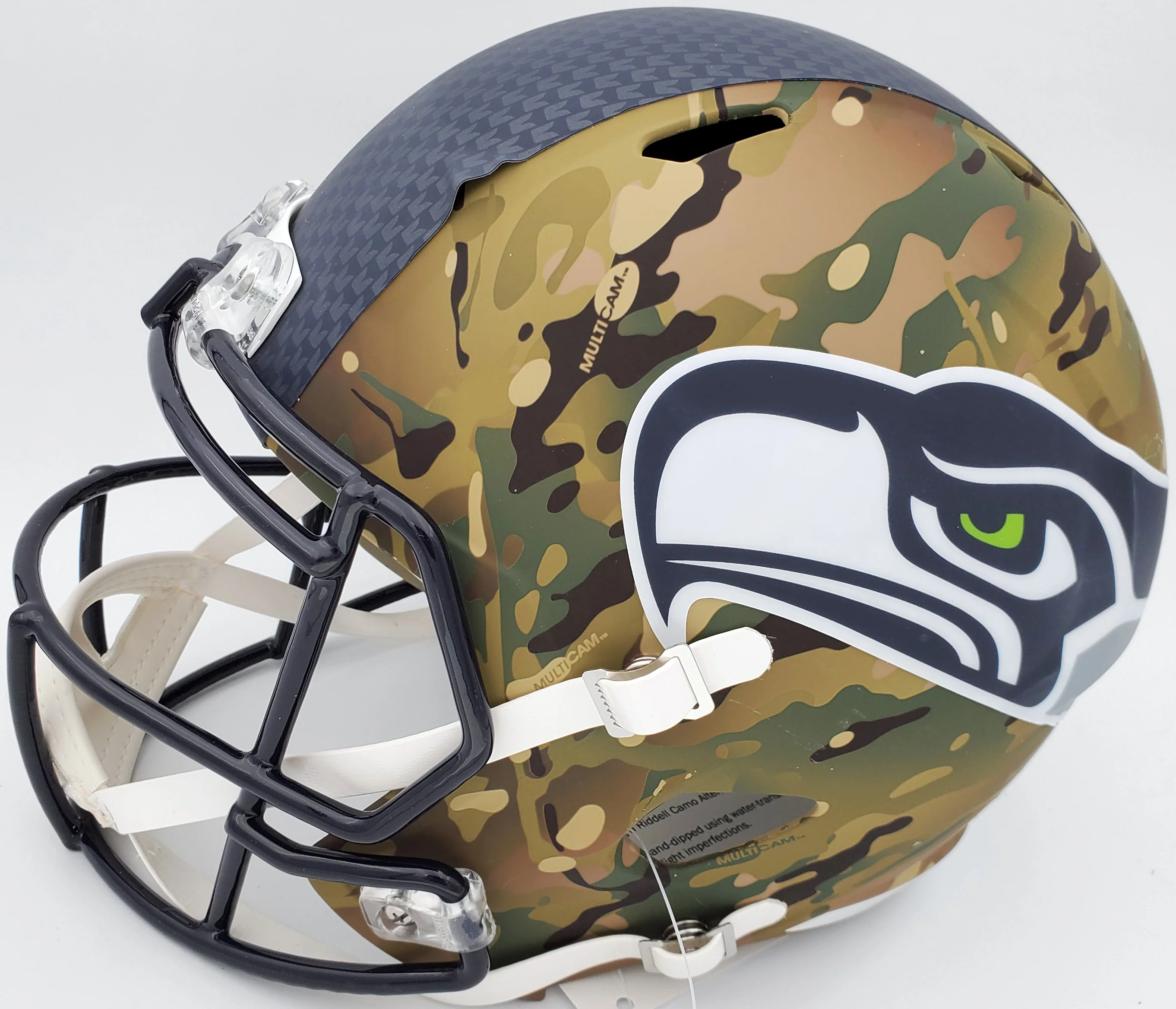 Russell Wilson Autographed Seattle Seahawks Camo Full Size Replica Speed Helmet RW Holo & Beckett BAS Stock #182232 - Image 5