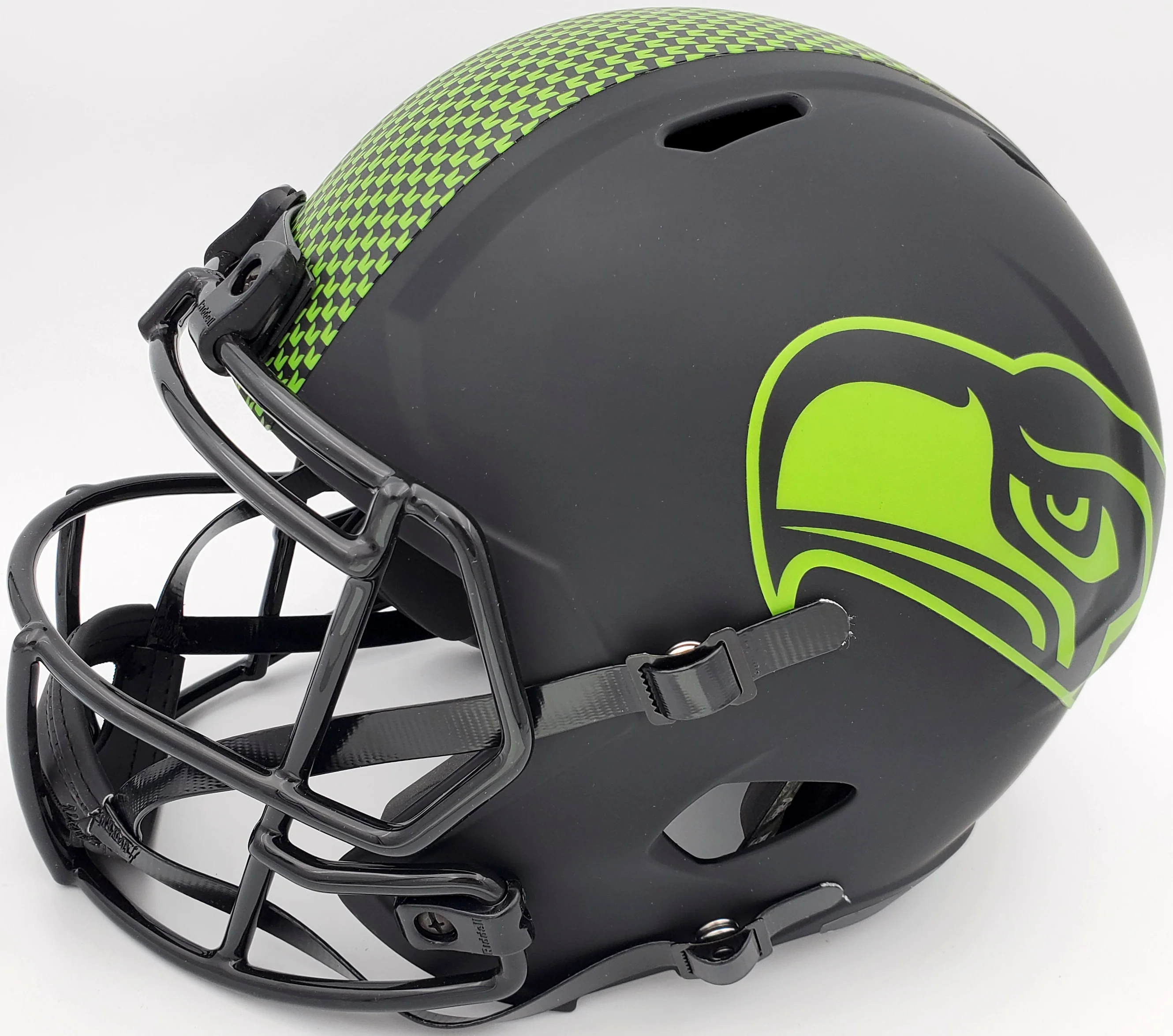 Russell Wilson Autographed Seattle Seahawks Eclipse Black Full Size Speed Replica Helmet In Green RW Holo Stock #178955 - Image 4