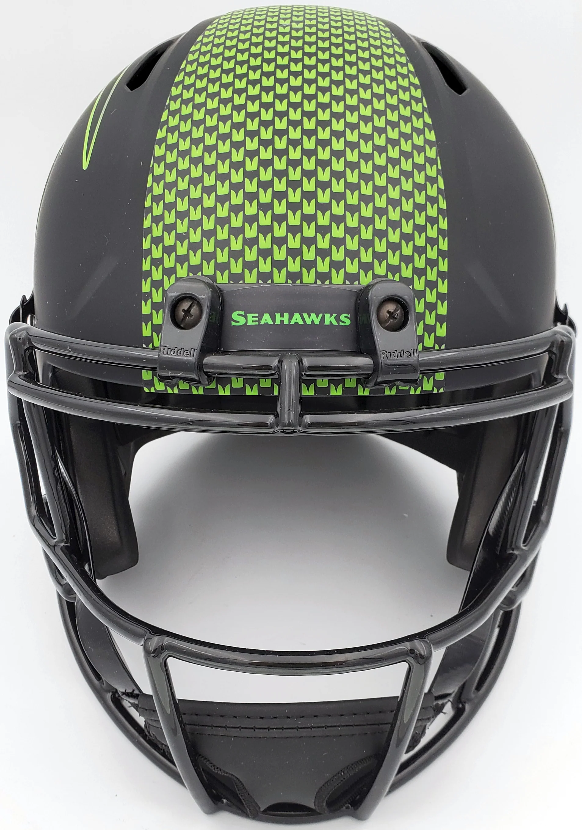 Russell Wilson Autographed Seattle Seahawks Eclipse Black Full Size Speed Replica Helmet In Green RW Holo Stock #178955 - Image 5