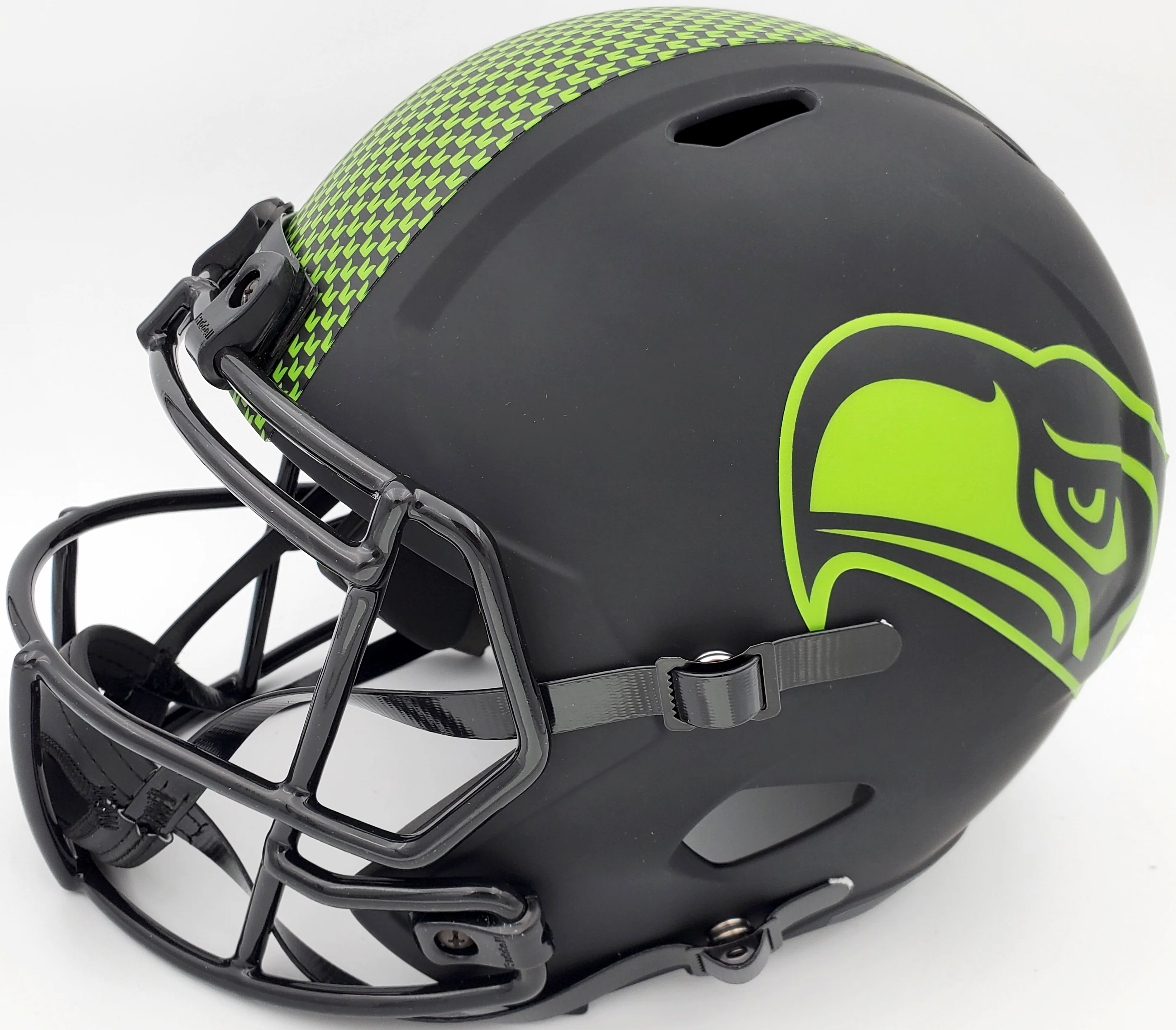 Russell Wilson Autographed Seattle Seahawks Eclipse Black Full Size Speed Replica Helmet In Silver RW Holo Stock #178956 - Image 4