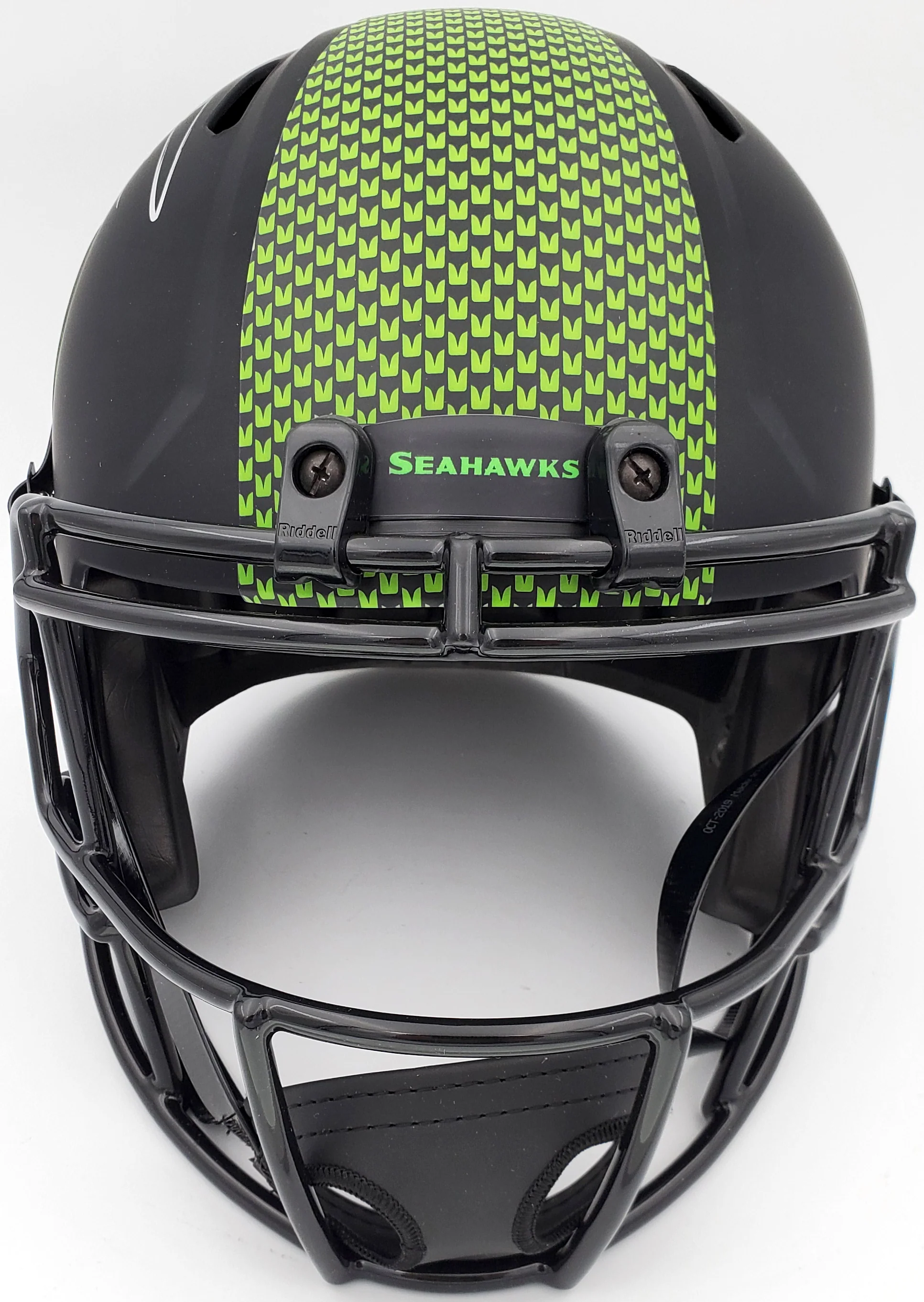Russell Wilson Autographed Seattle Seahawks Eclipse Black Full Size Speed Replica Helmet In Silver RW Holo Stock #178956 - Image 5