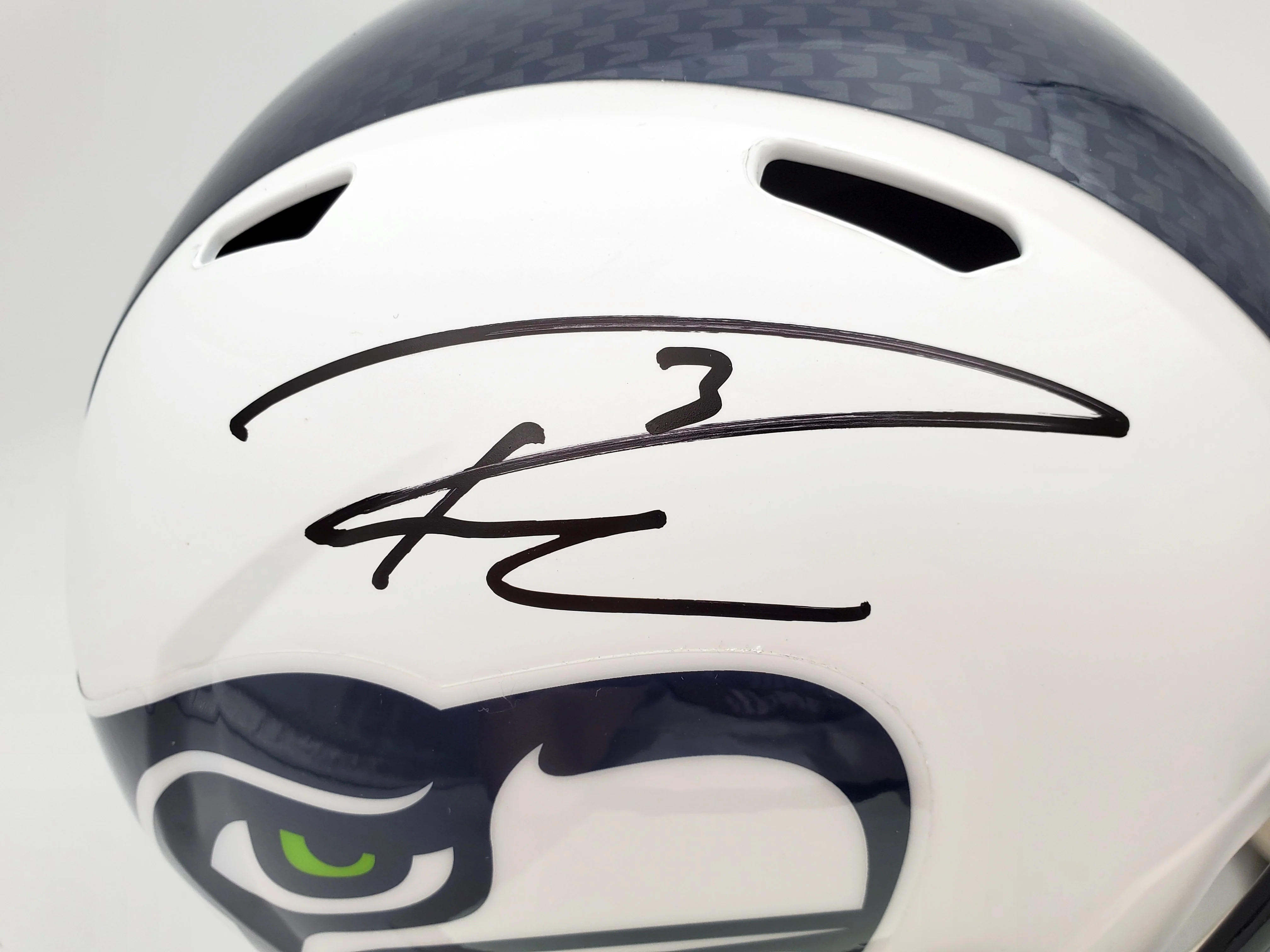 Russell Wilson Autographed Seattle Seahawks Flat Matte White Full Size Speed Replica Helmet RW Holo Stock #178958 - Image 2