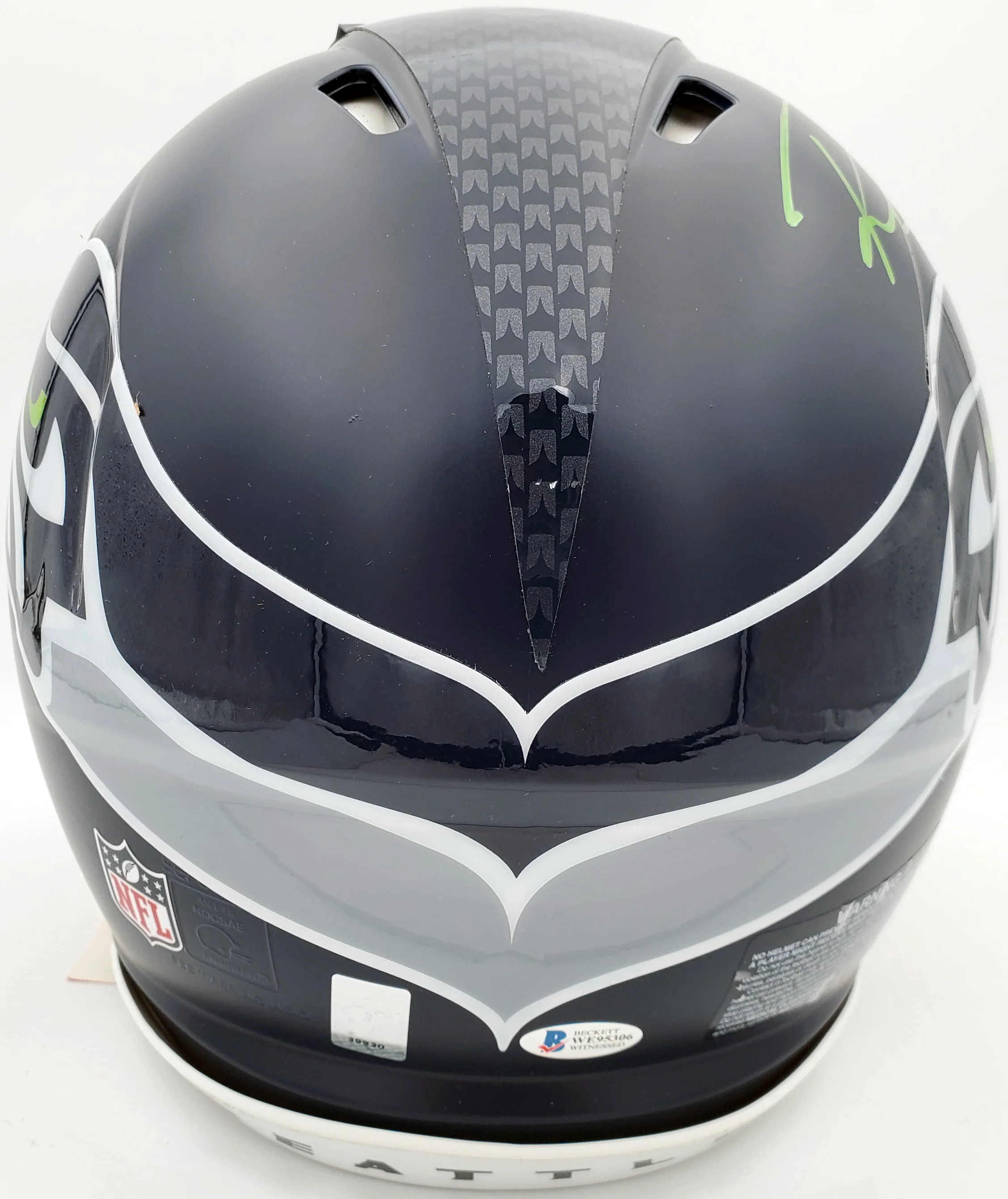 Russell Wilson Autographed Seattle Seahawks Full Size Speed Authentic Helmet In Green RW Holo Stock #145783 - Image 2