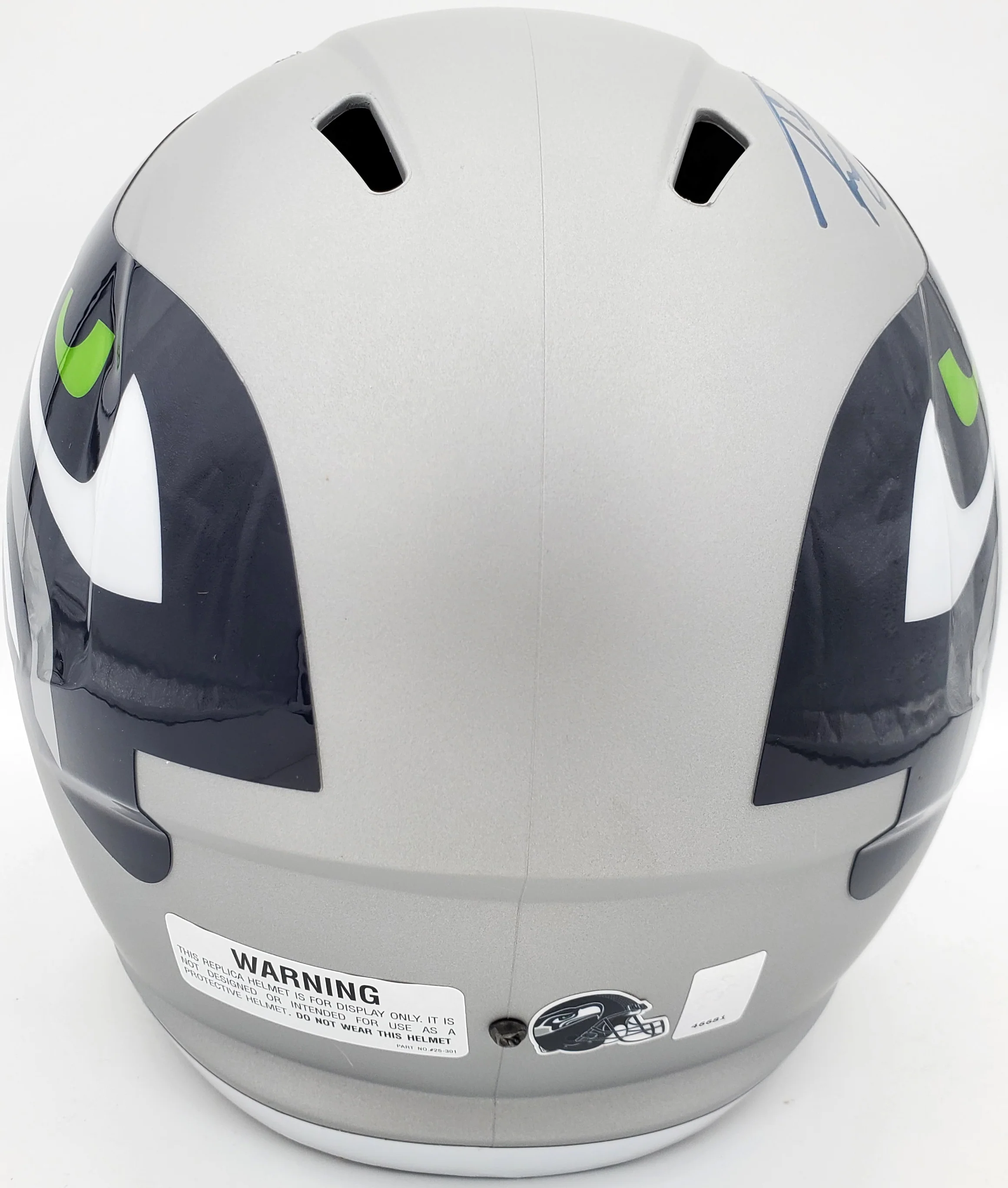 Russell Wilson Autographed Seattle Seahawks Gray AMP Full Size Speed Replica Helmet In Blue RW Holo Stock #159113 - Image 3