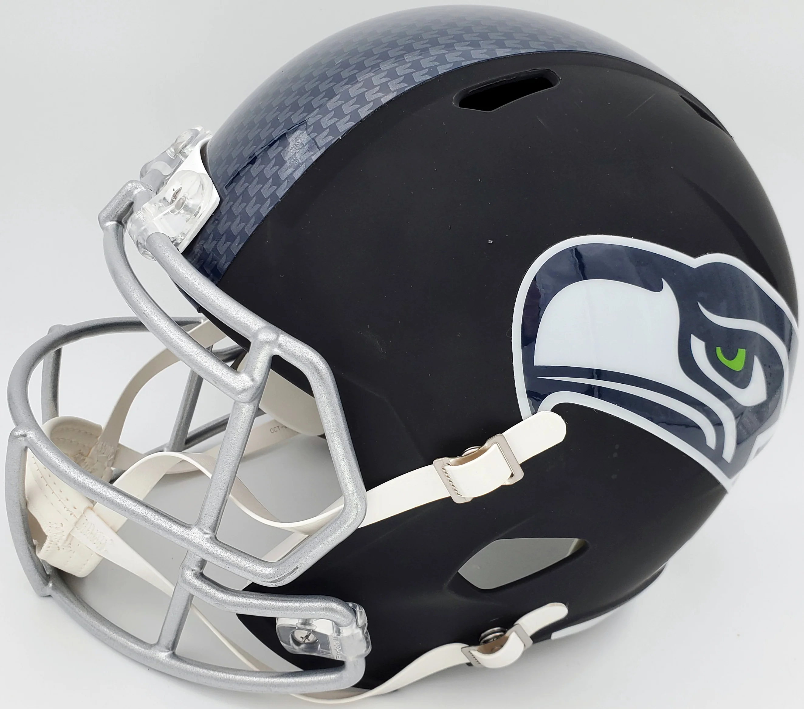Russell Wilson Autographed Seattle Seahawks Matte Black Speed Full Size Replica Helmet In Green RW Holo Stock #145844 - Image 4