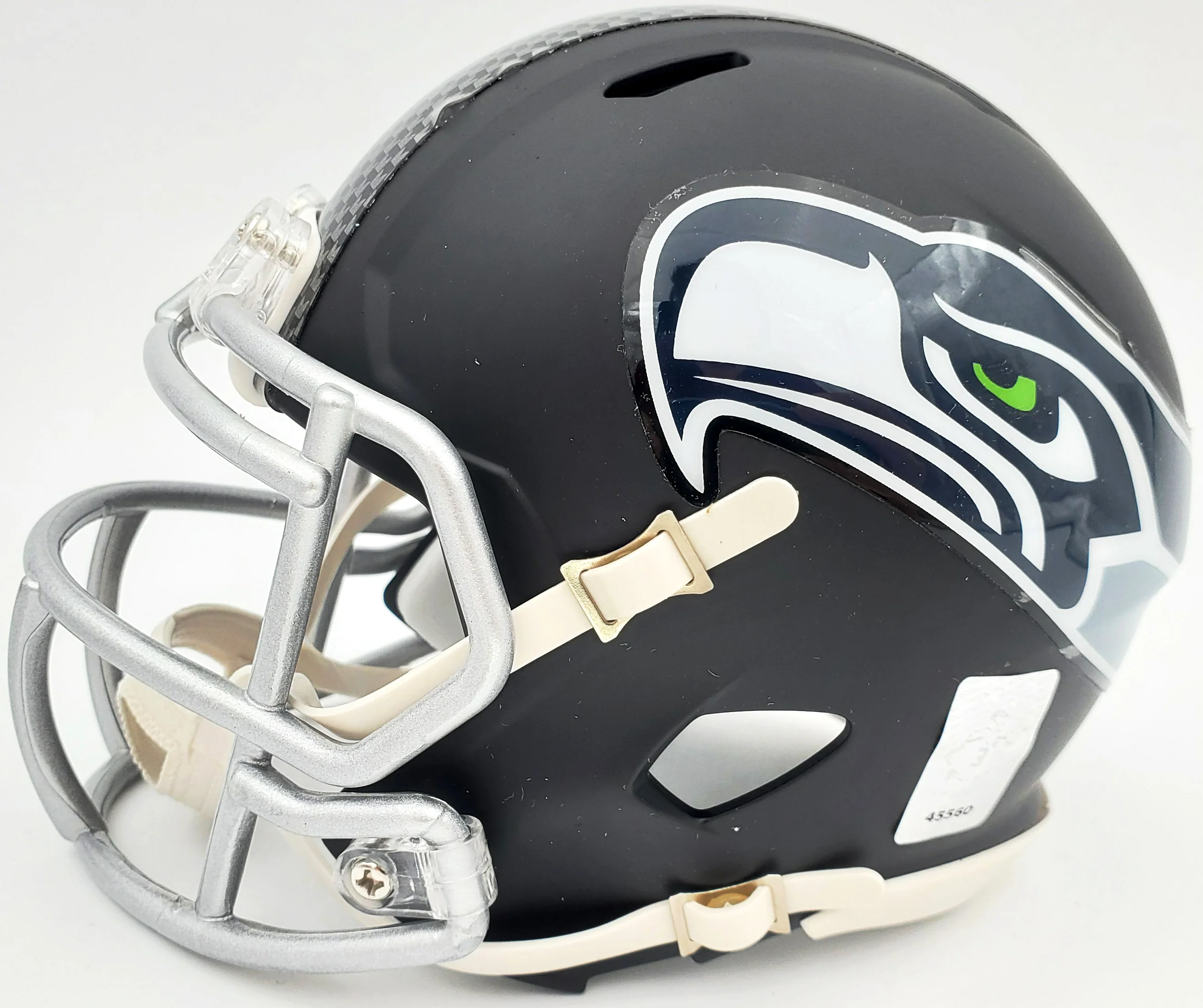 Russell Wilson Autographed Seattle Seahawks Matte Black Speed Mini Helmet In Silver RW Holo Stock #145843 - Image 2