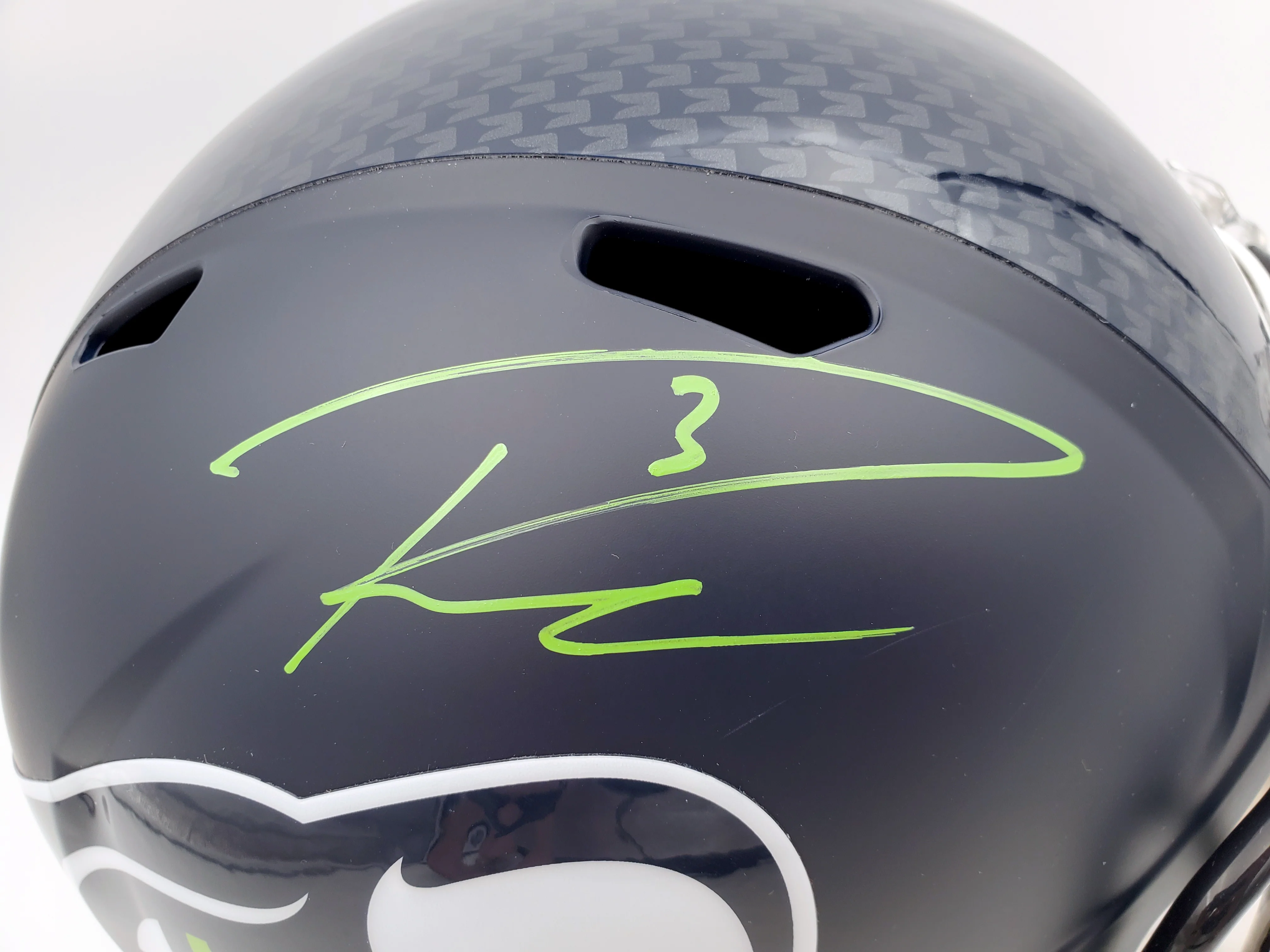 Russell Wilson Autographed Seattle Seahawks Full Size Replica Speed Helmet In Green RW Holo Stock #94105 - Image 2