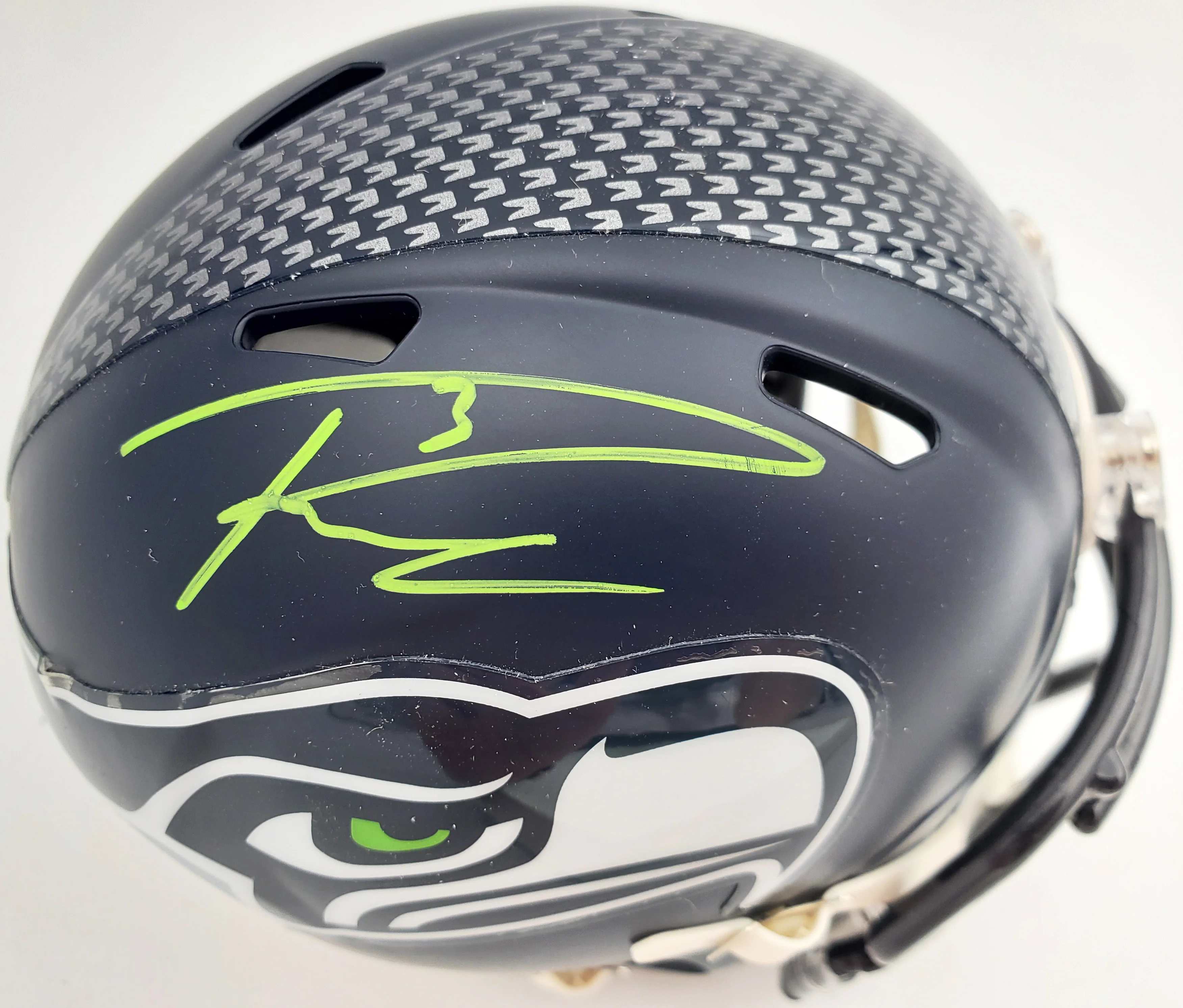 Russell Wilson Autographed Seattle Seahawks Speed Mini Helmet In Green RW Holo Stock #179111 - Image 2