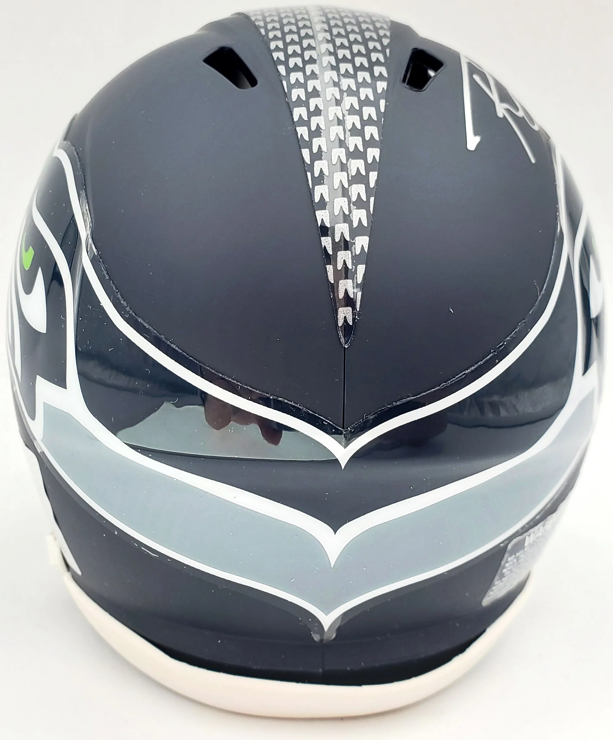 Russell Wilson Autographed Seattle Seahawks Speed Mini Helmet In Silver RW Holo Stock #71468 - Image 3
